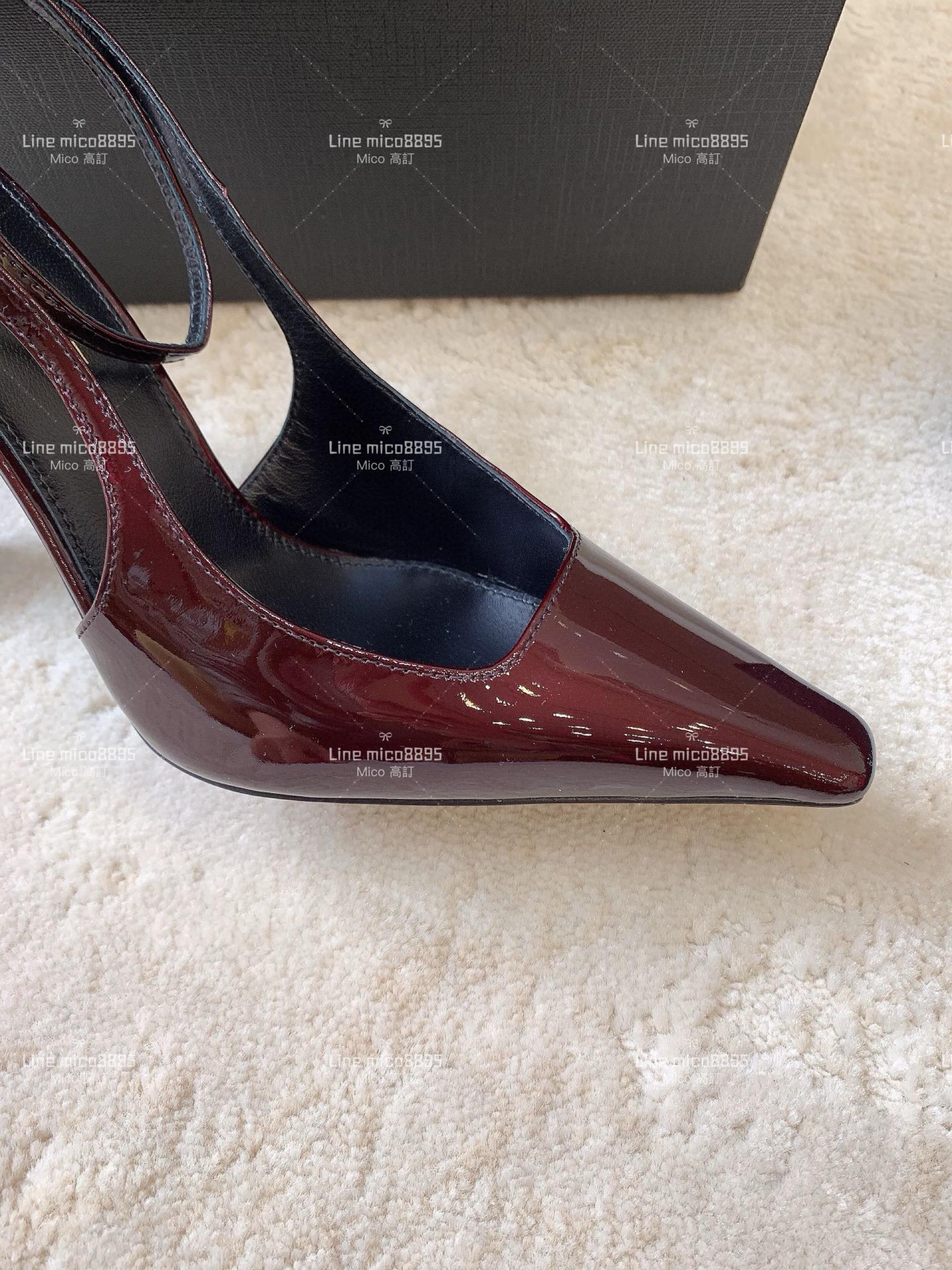 YSL Saint Laurent 紅色漆皮方形尖頭露跟高跟鞋 11cm 35-40