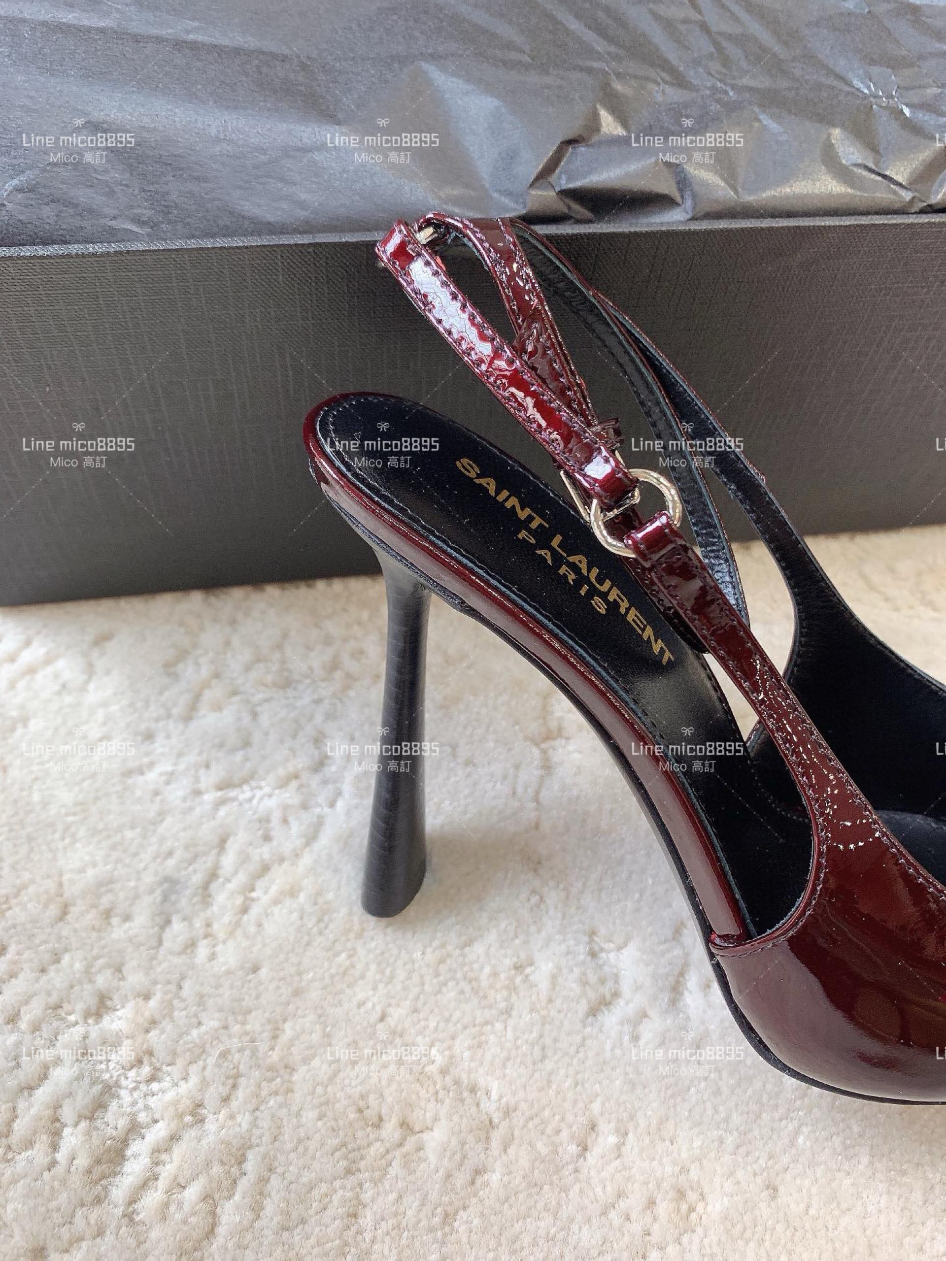 YSL Saint Laurent 紅色漆皮方形尖頭露跟高跟鞋 11cm 35-40