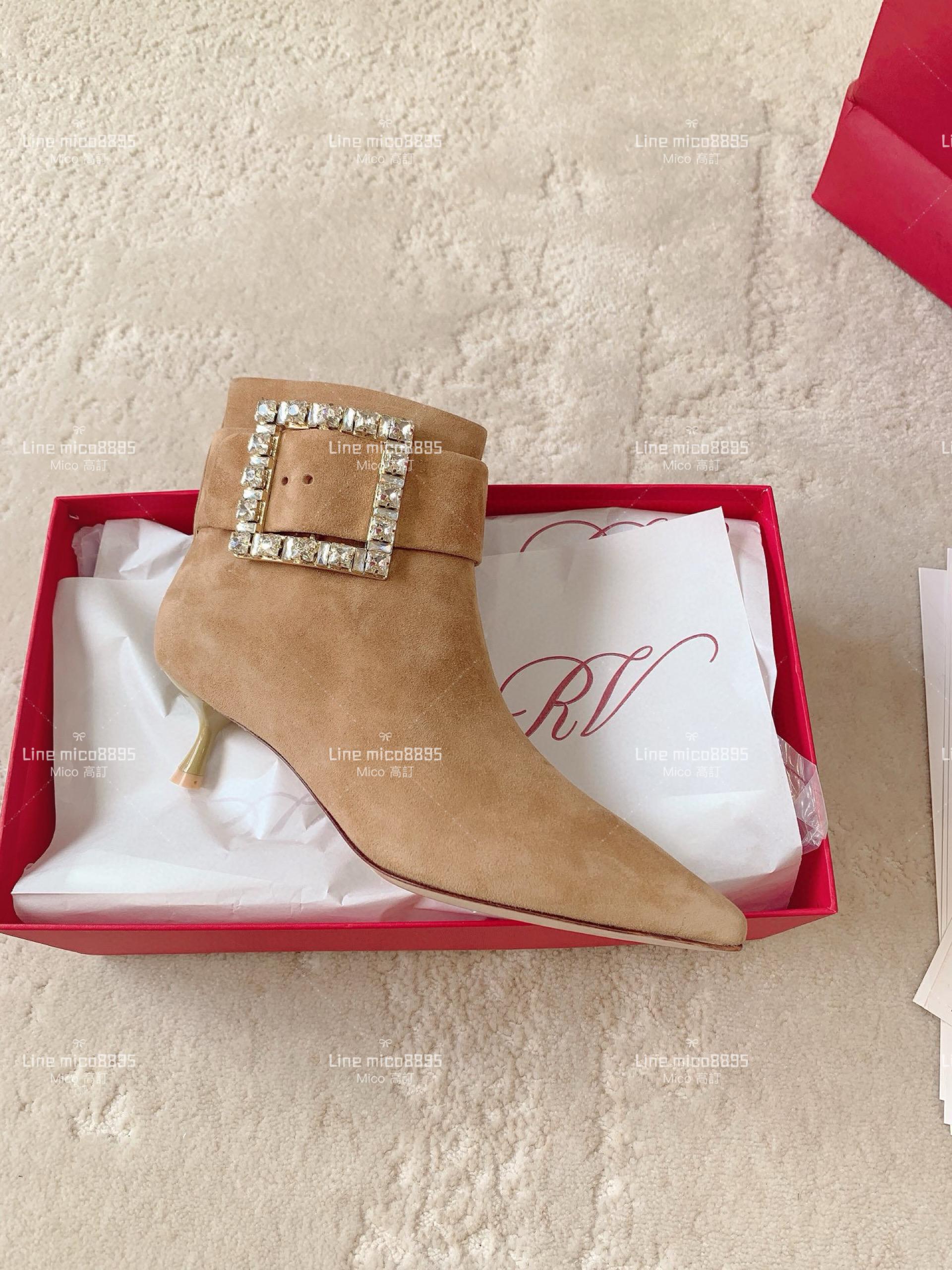 Roger vivier 秋冬新款 麂皮 水鑽高跟短靴 踝靴 4.5cm 34-39