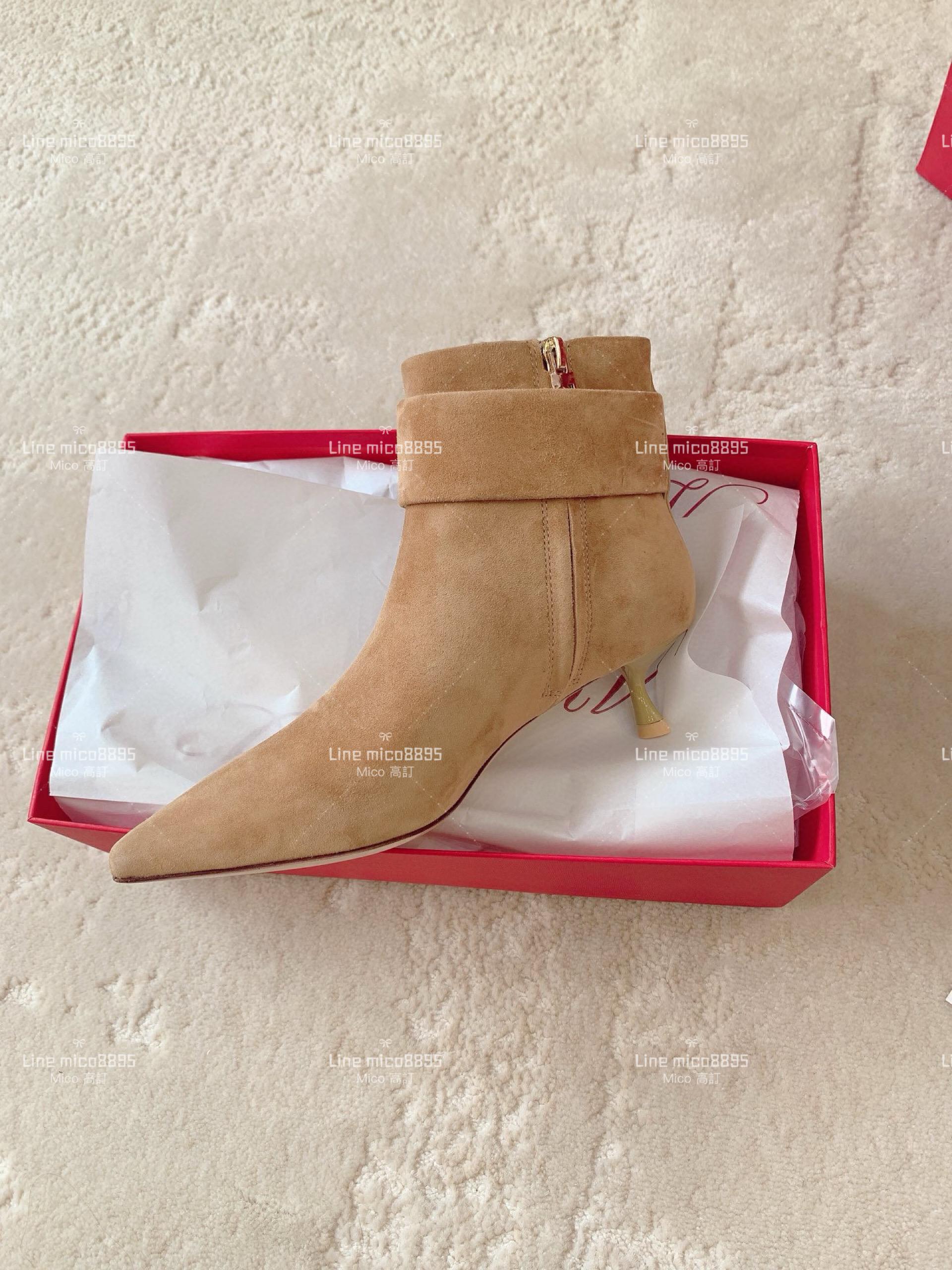 Roger vivier 秋冬新款 麂皮 水鑽高跟短靴 踝靴 4.5cm 34-39