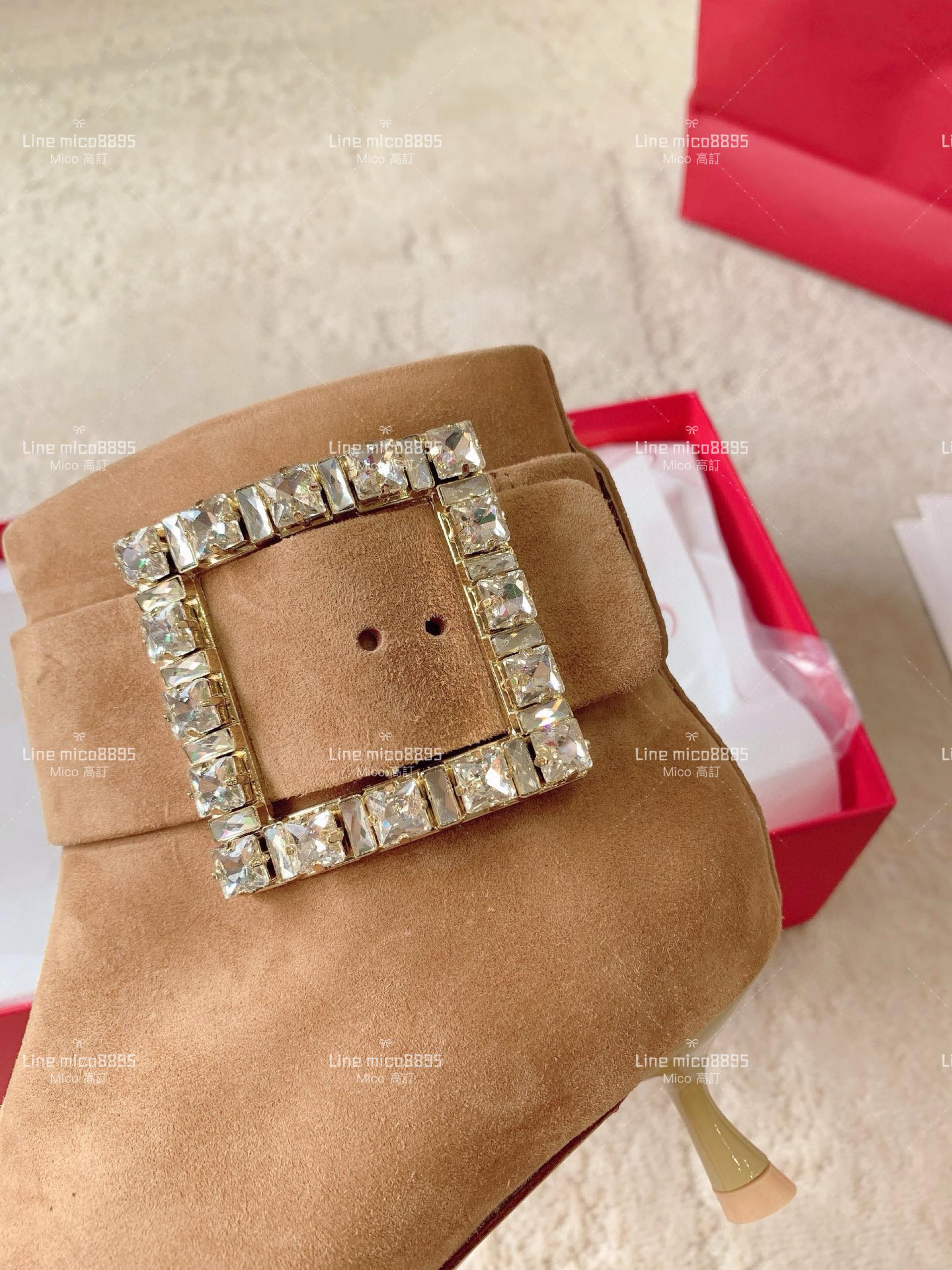Roger vivier 秋冬新款 麂皮 水鑽高跟短靴 踝靴 4.5cm 34-39