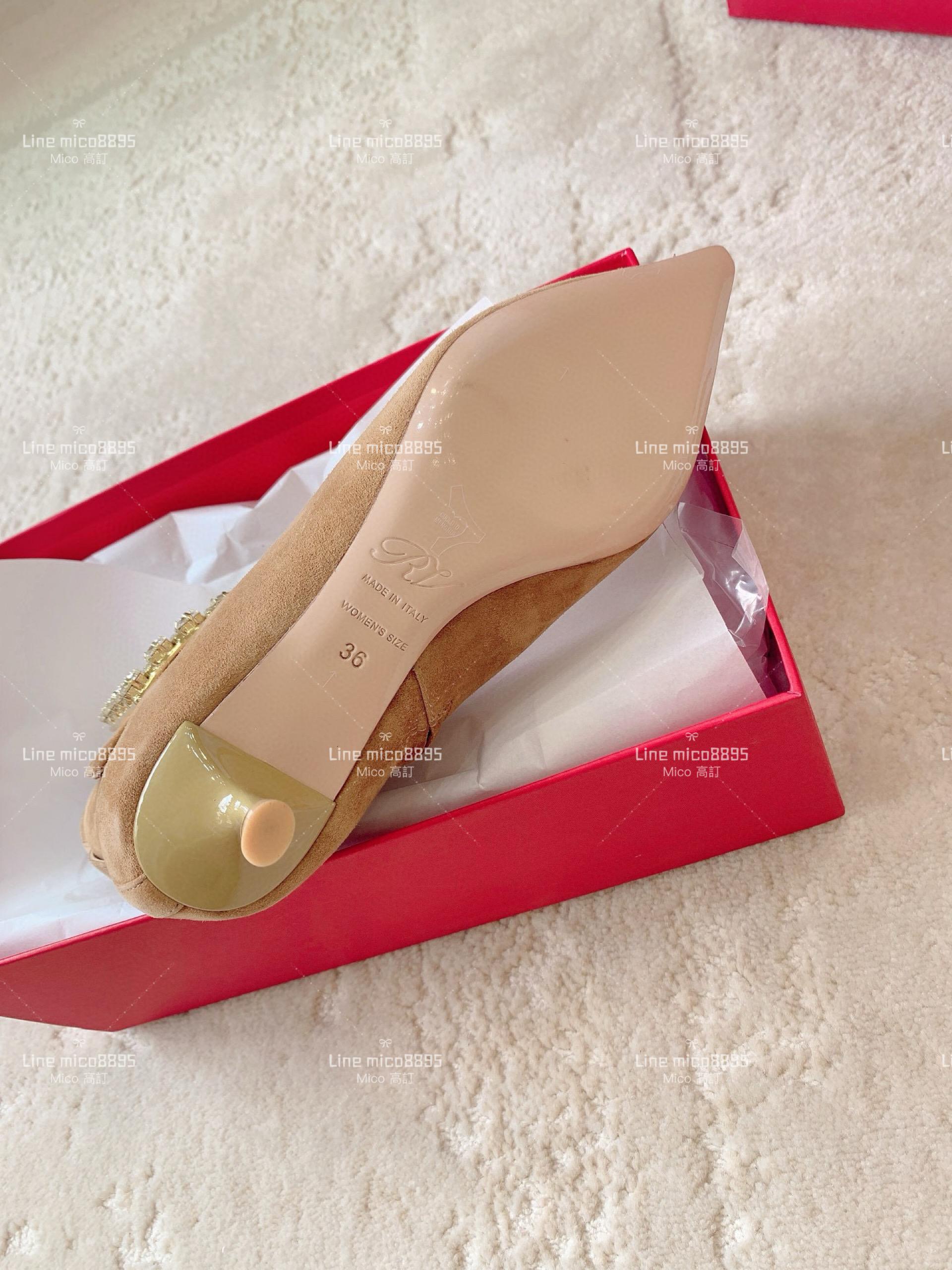 Roger vivier 秋冬新款 麂皮 水鑽高跟短靴 踝靴 4.5cm 34-39