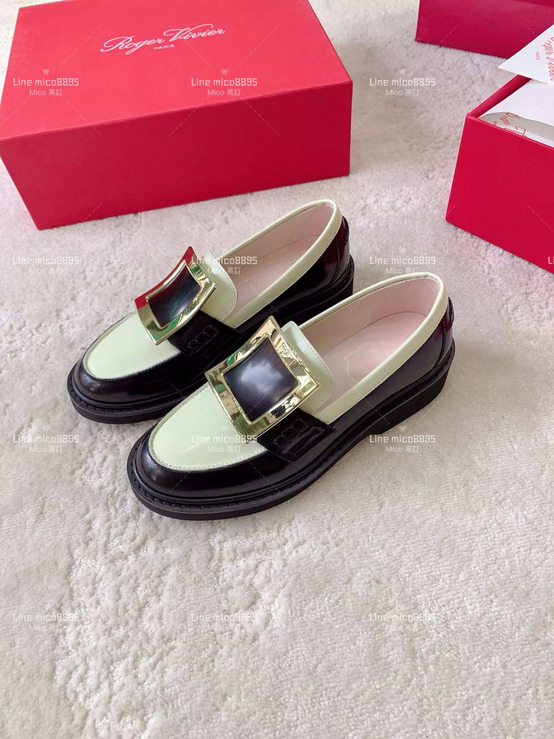 Roger Vivier | RV Yorkdale 新款樂福鞋 黑白拼色/金釦 休閒鞋/女鞋 35-40