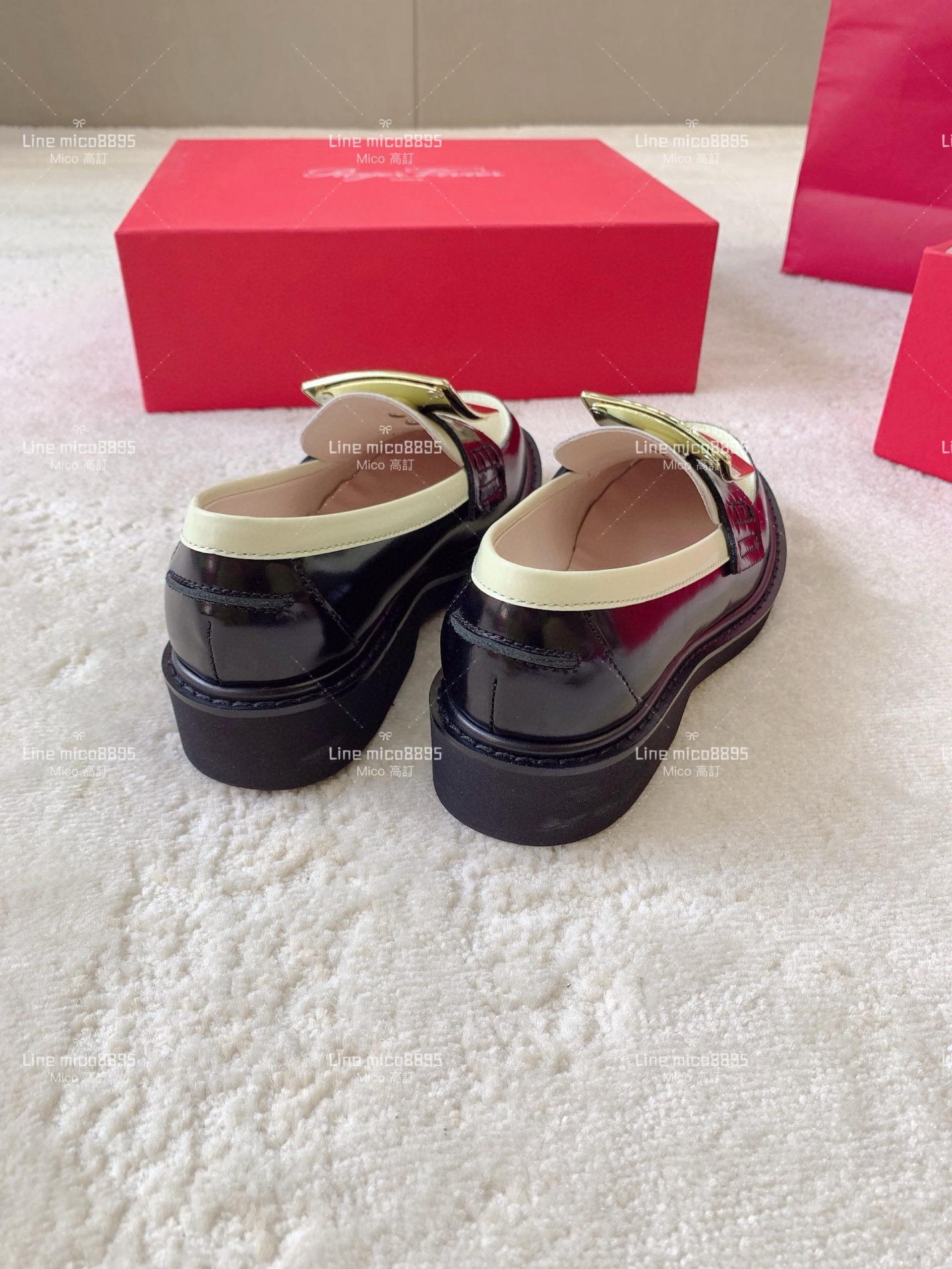 Roger Vivier | RV Yorkdale 新款樂福鞋 黑白拼色/金釦 休閒鞋/女鞋 35-40