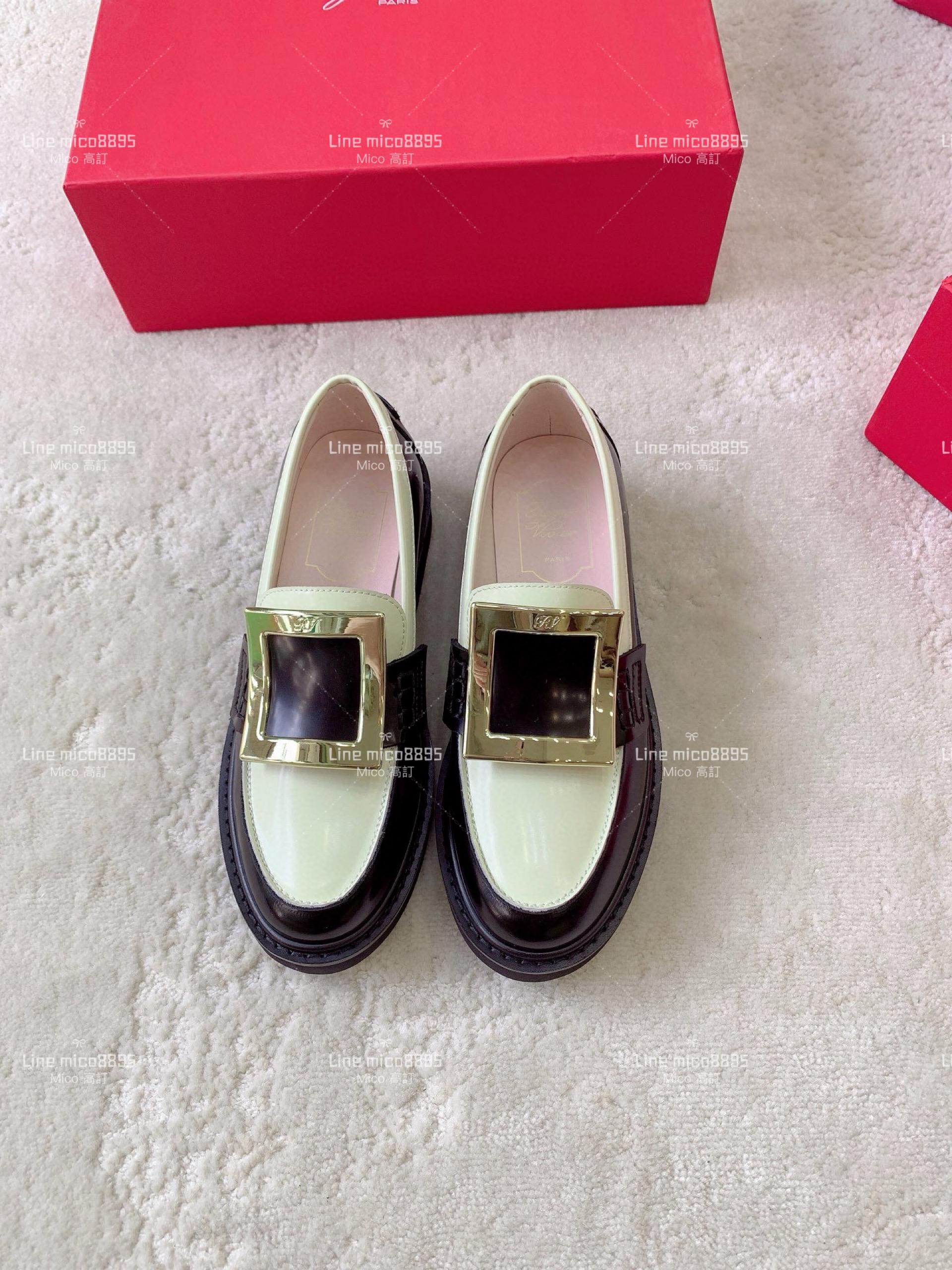 Roger Vivier | RV Yorkdale 新款樂福鞋 黑白拼色/金釦 休閒鞋/女鞋 35-40