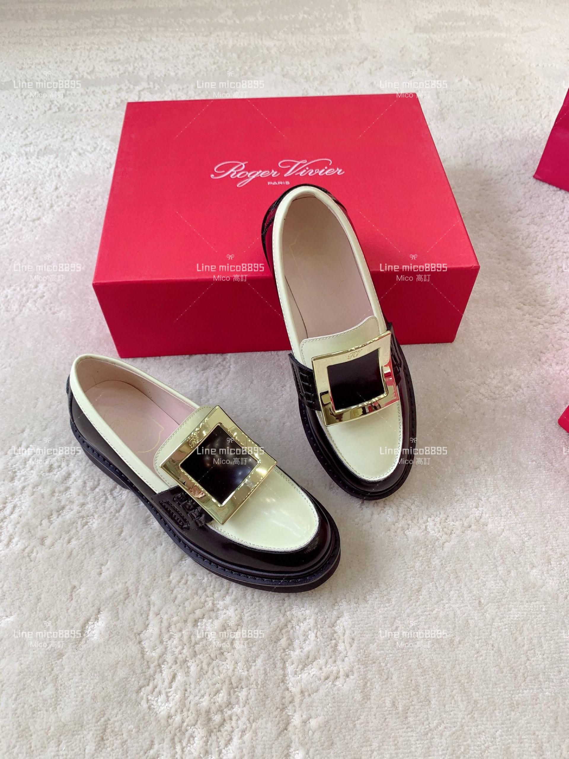 Roger Vivier | RV Yorkdale 新款樂福鞋 黑白拼色/金釦 休閒鞋/女鞋 35-40