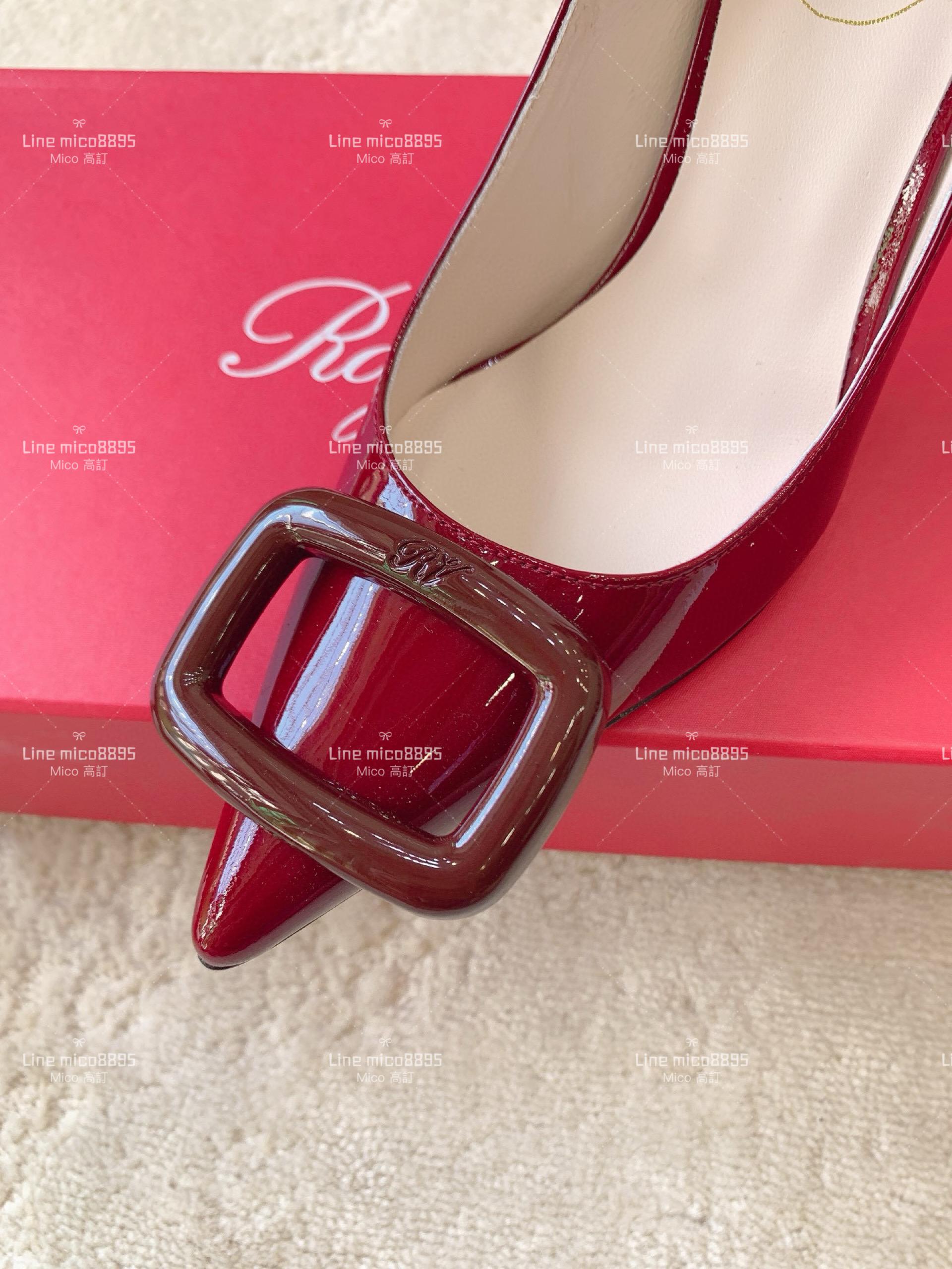 Roger Vivier | RV Choc系列 酒紅尖頭漆皮高跟鞋 8.5cm 35-39