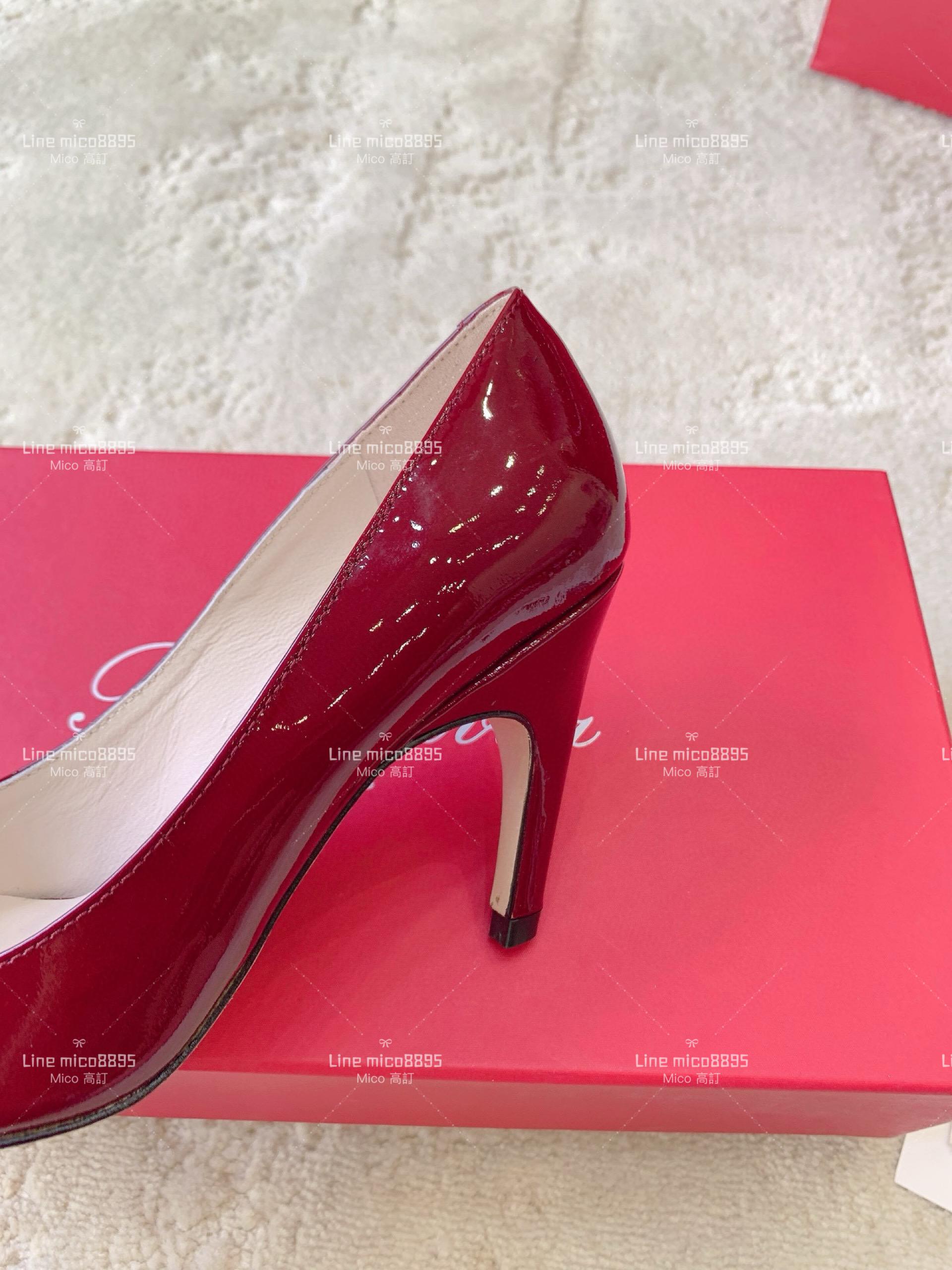 Roger Vivier | RV Choc系列 酒紅尖頭漆皮高跟鞋 8.5cm 35-39