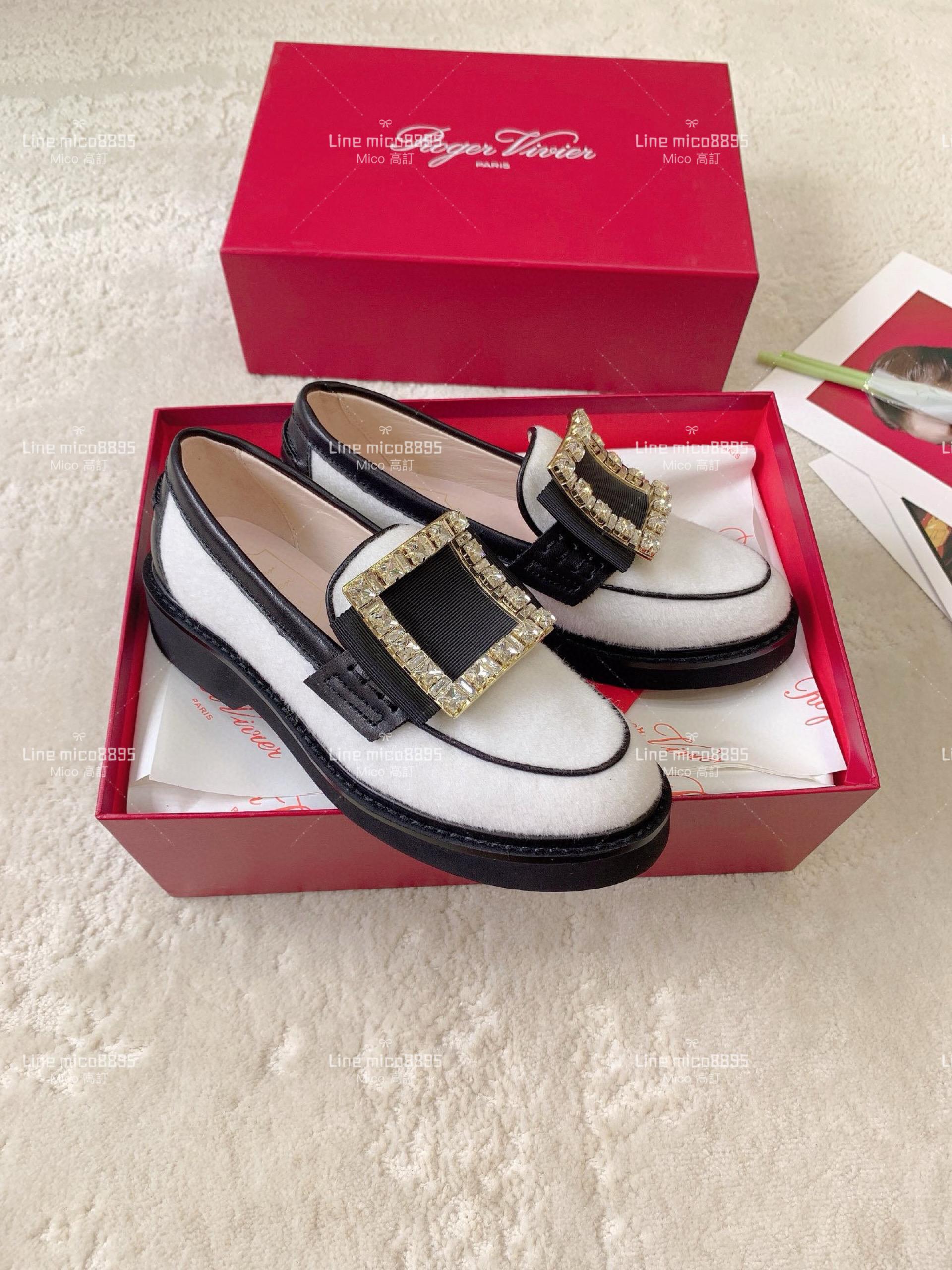 Roger Vivier | RV Yorkdale 新款樂福鞋 毛呢白色/鑽釦 休閒鞋/女鞋 35-40