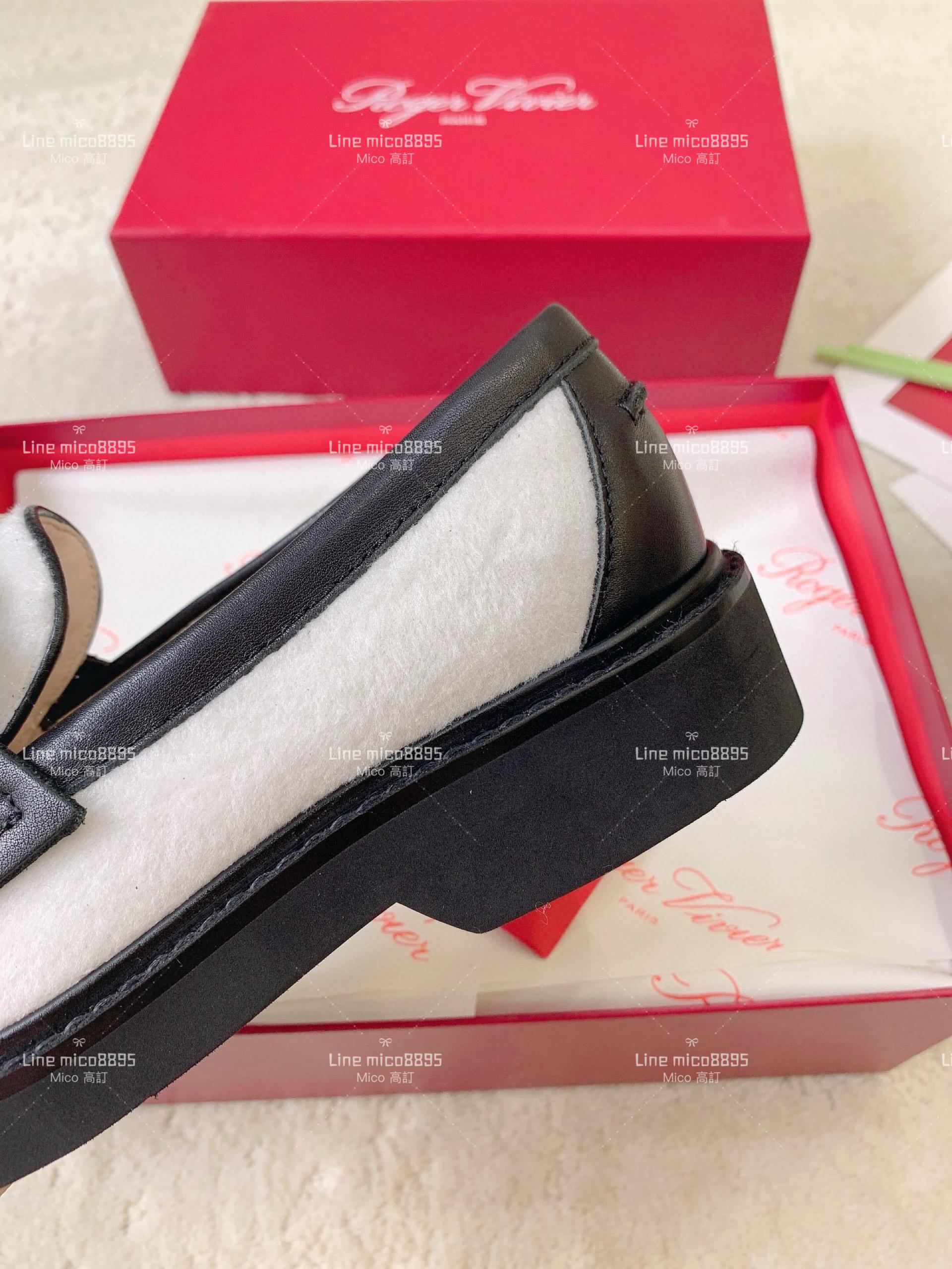 Roger Vivier | RV Yorkdale 新款樂福鞋 毛呢白色/鑽釦 休閒鞋/女鞋 35-40