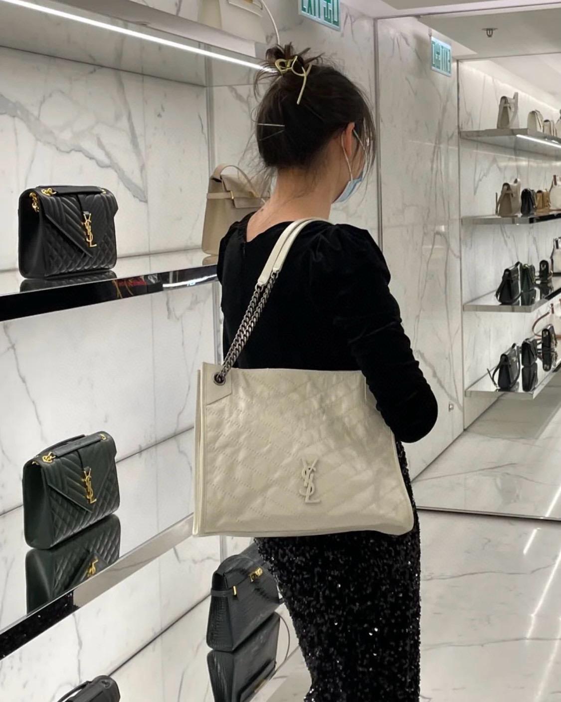 YSL 聖羅蘭 Niki購物袋 中號 奶白色 銀鍊 33Cm 妥妥的通勤包 媽媽包