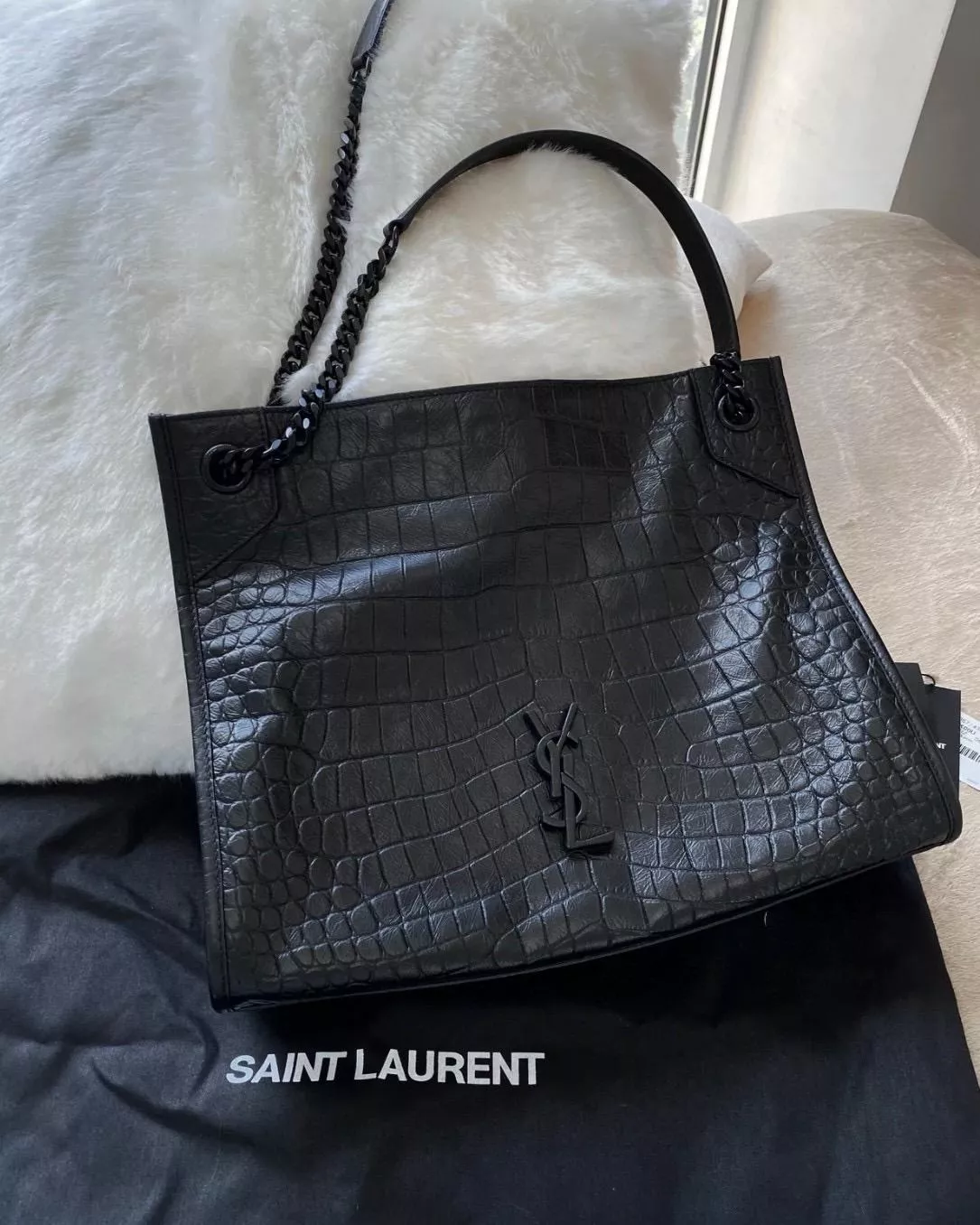 YSL 聖羅蘭 Niki購物袋 中號 鱷魚紋 so black 黑鏈 33Cm 妥妥的通勤包 媽媽包