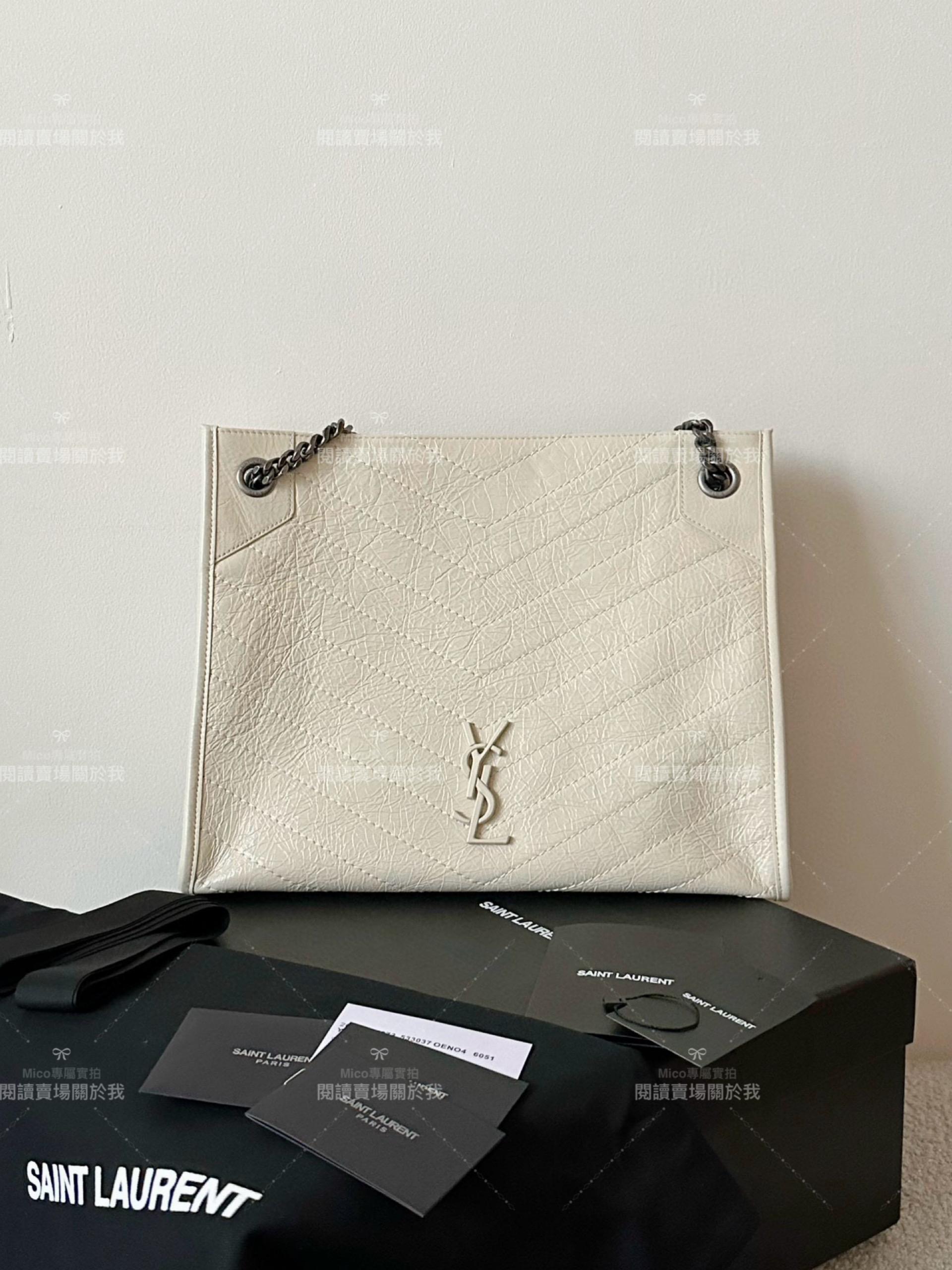 YSL 聖羅蘭 Niki購物袋 中號 奶白色 銀鍊 33Cm 妥妥的通勤包 媽媽包