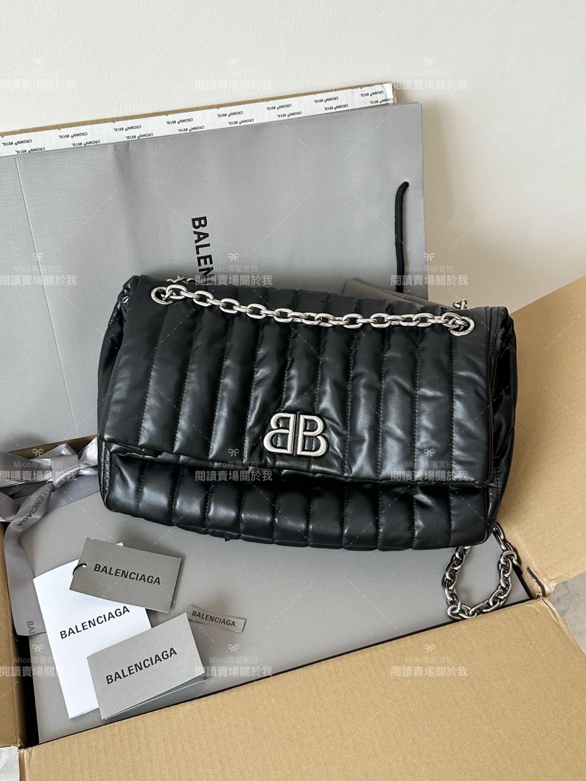 Balenciaga 巴黎世家 monaco蓬蓬包/枕頭包 黑銀中號 32.5cm