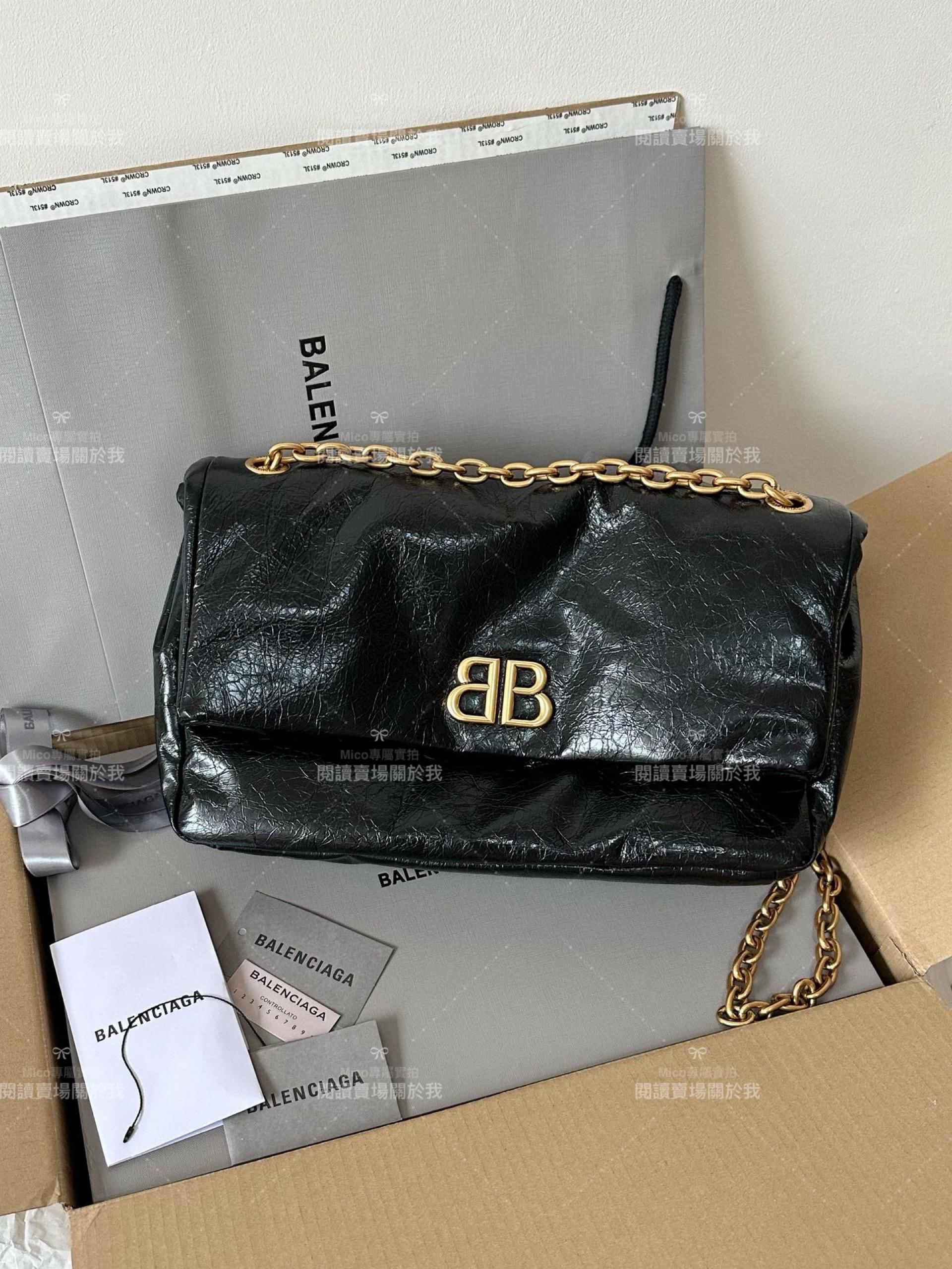 Balenciaga 巴黎世家 monaco蓬蓬包/枕頭包 黑金中號 32.5cm