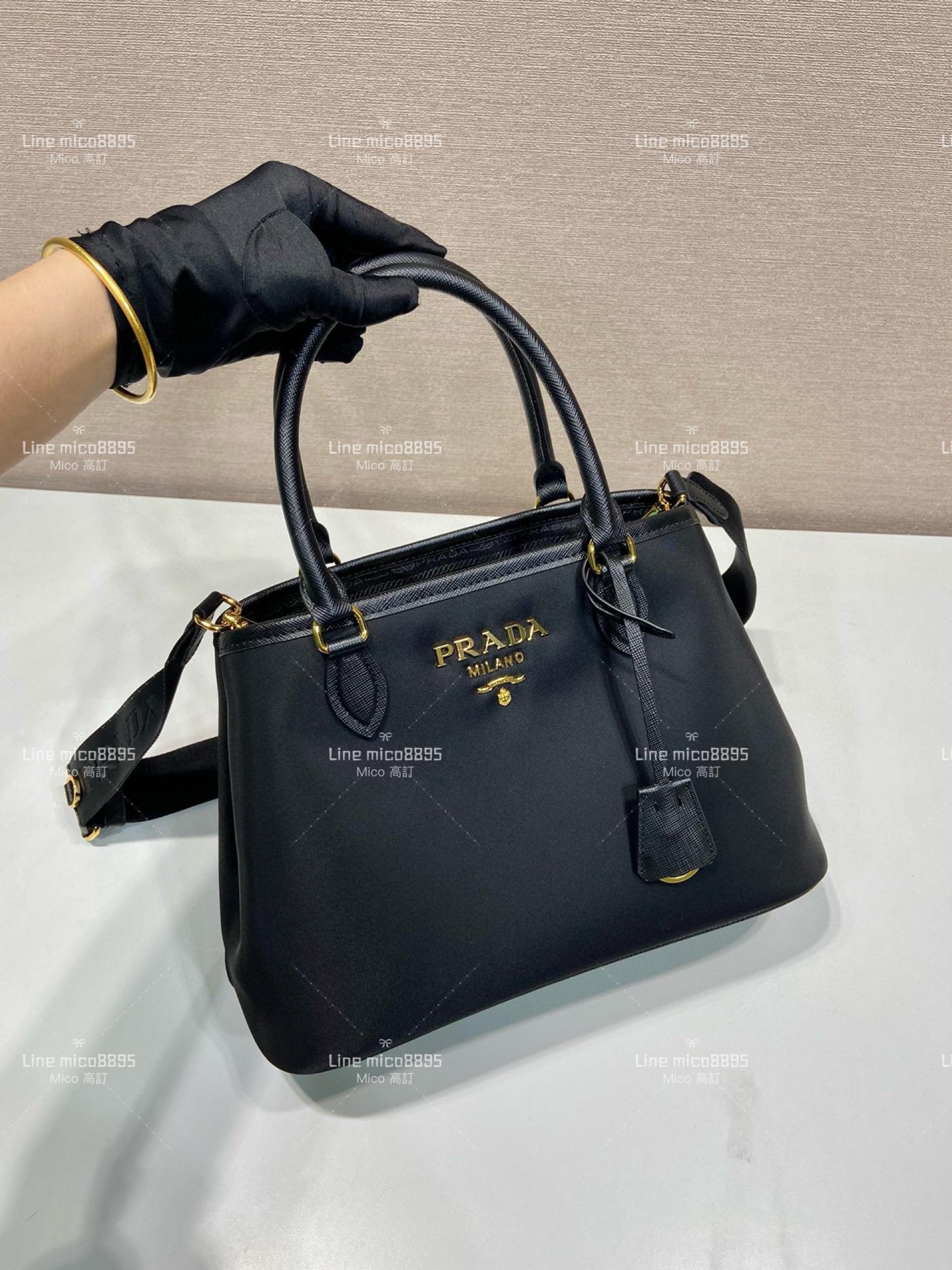 PRADA 梯形 尼龍輕巧黑色手提布包 斜跨包 大號