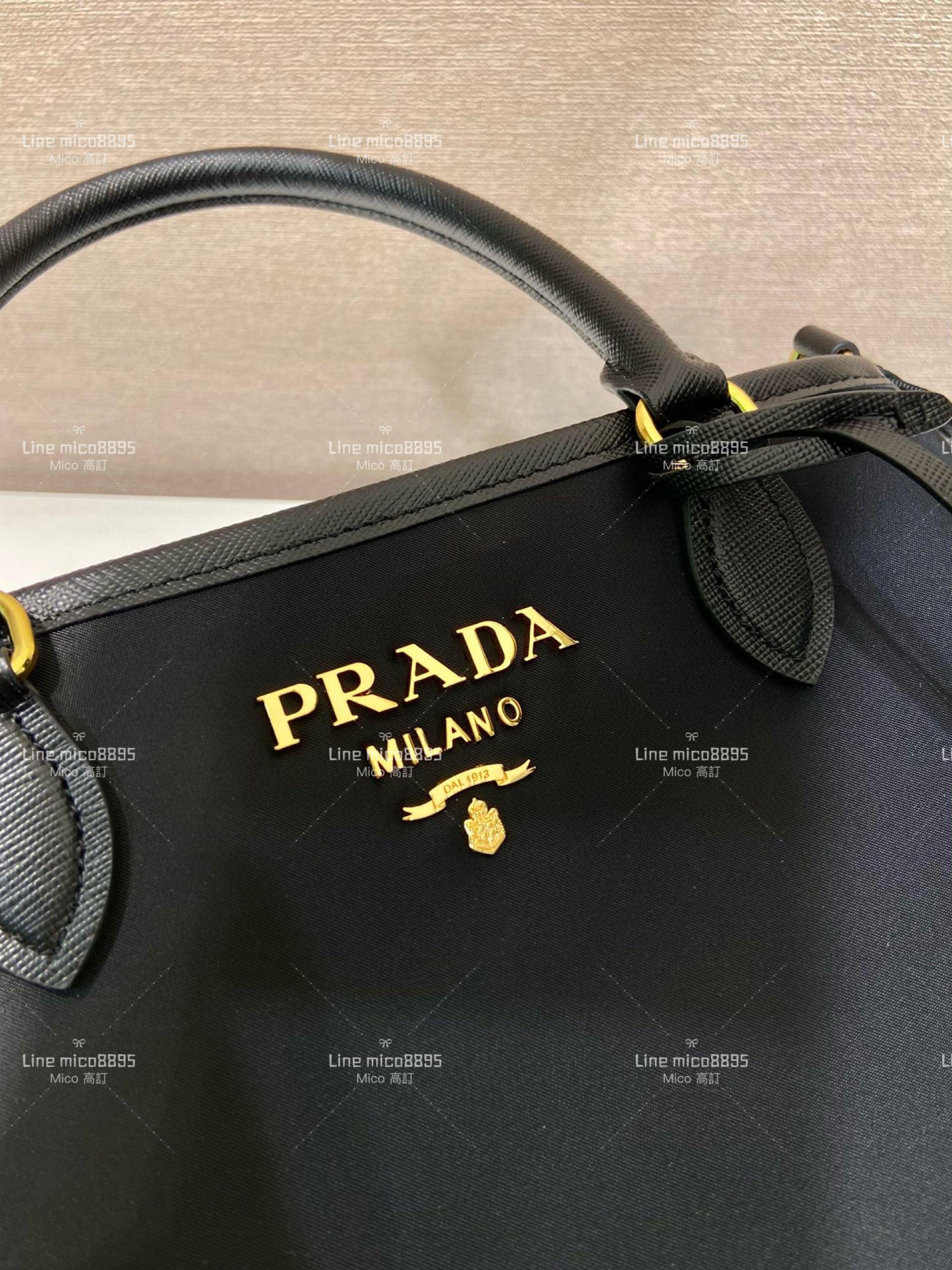 PRADA 梯形 尼龍輕巧黑色手提布包 斜跨包 大號