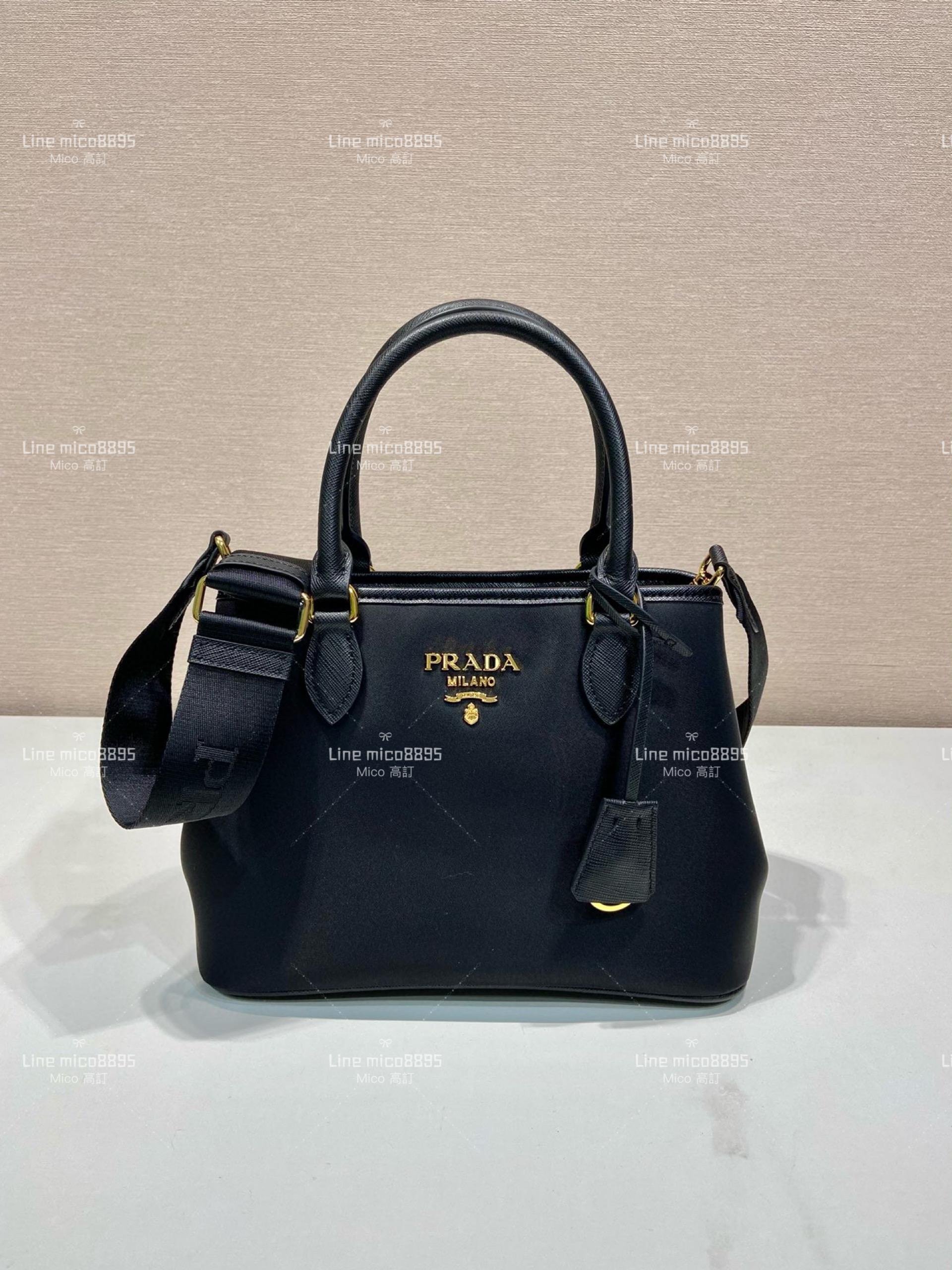 PRADA 梯形 尼龍輕巧黑色手提布包 斜跨包 小號