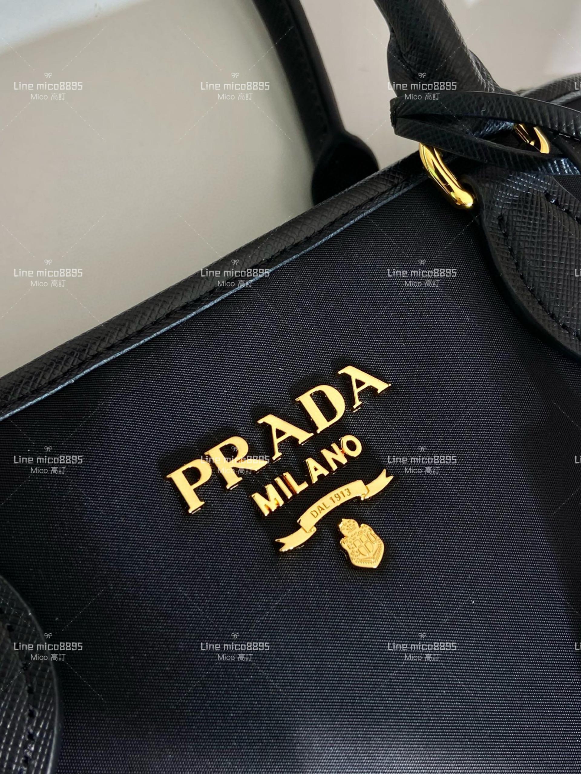 PRADA 梯形 尼龍輕巧黑色手提布包 斜跨包 小號