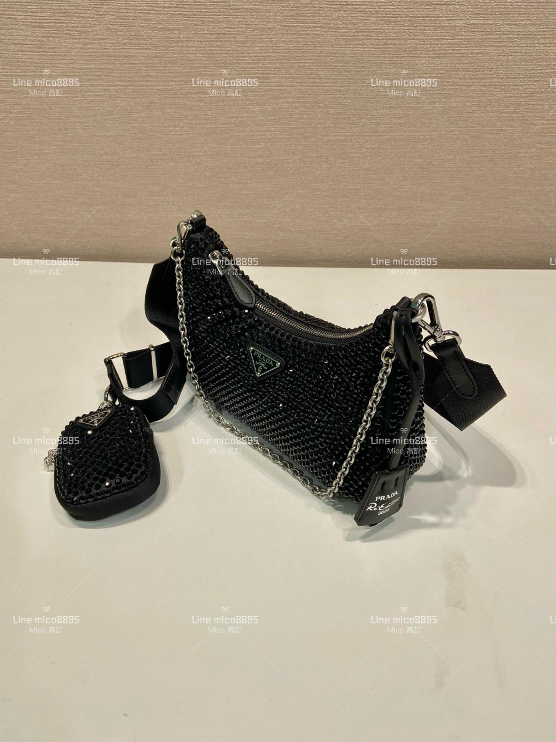 PRADA 黑色鑽款 Hobo 手拎/腋下包/斜挎包 季節款 23cm