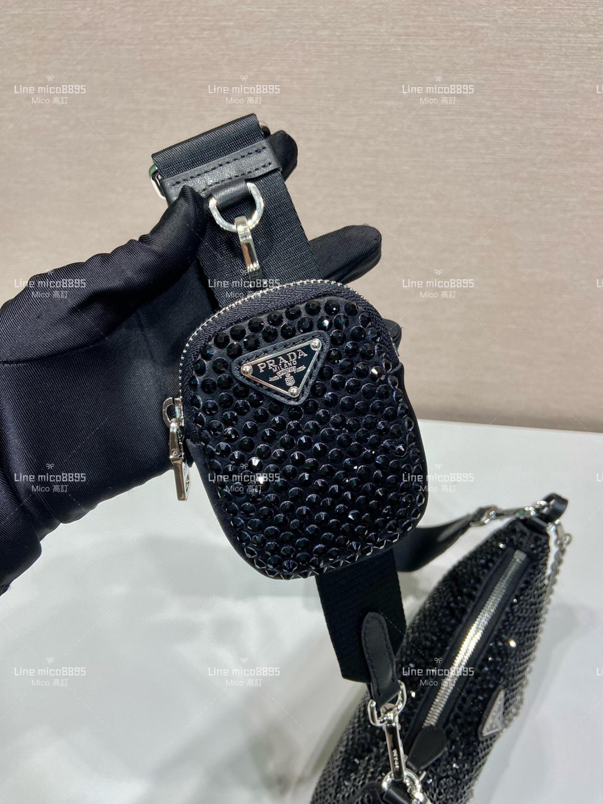 PRADA 黑色鑽款 Hobo 手拎/腋下包/斜挎包 季節款 23cm