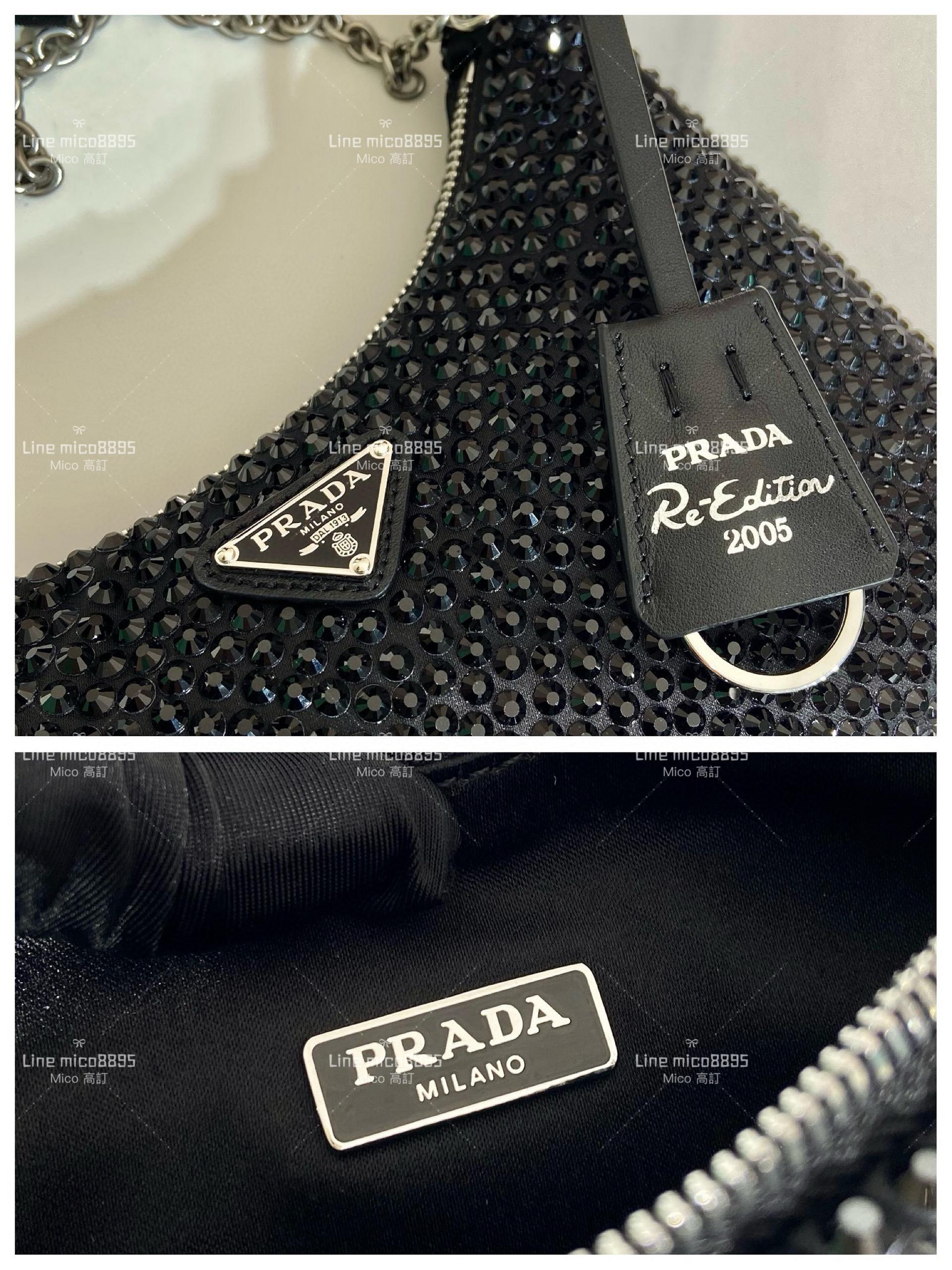 PRADA 黑色鑽款 Hobo 手拎/腋下包/斜挎包 季節款 23cm