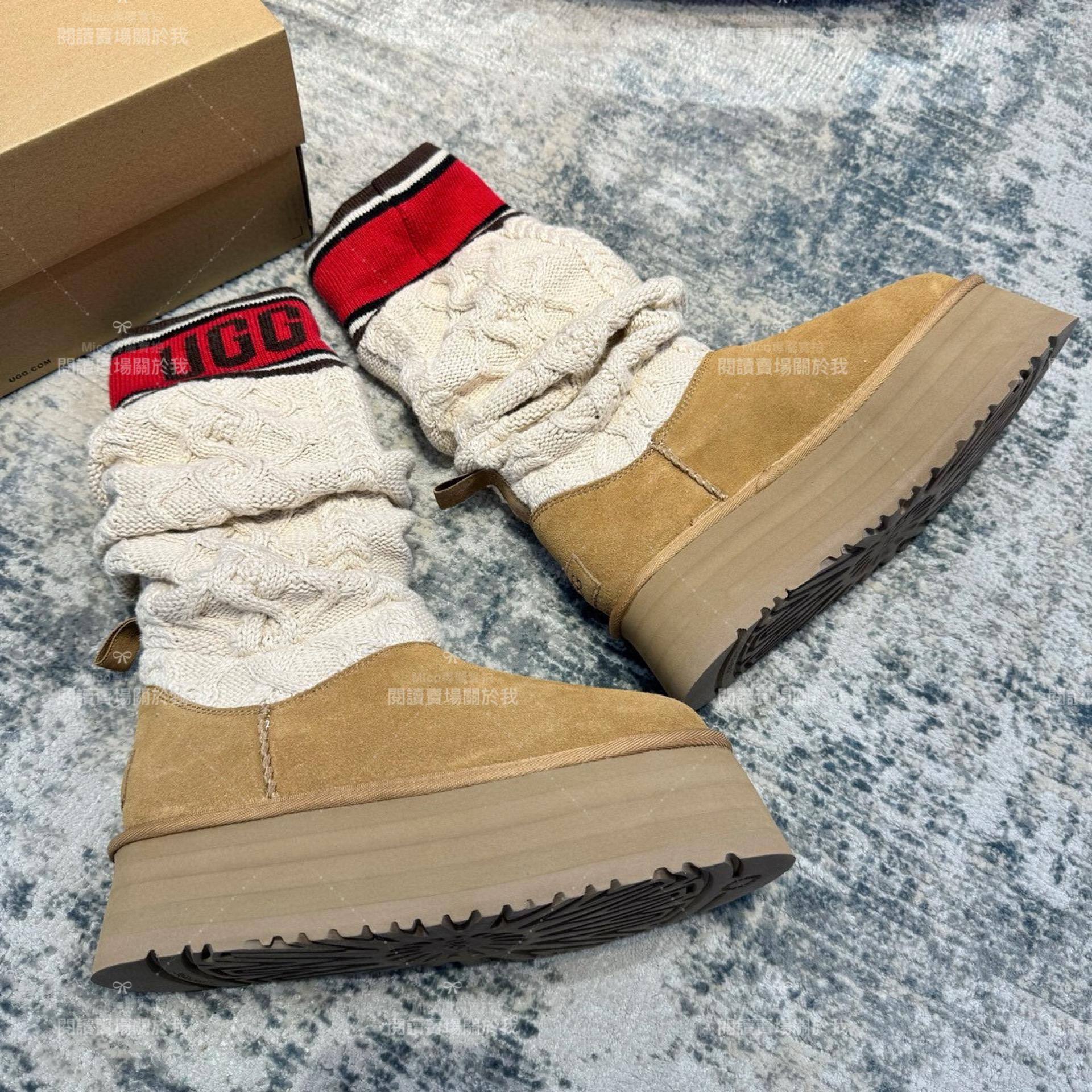 UGG 秋冬毛毛里 厚底長筒針織毛線襪子靴 底厚4.5cm 35-39