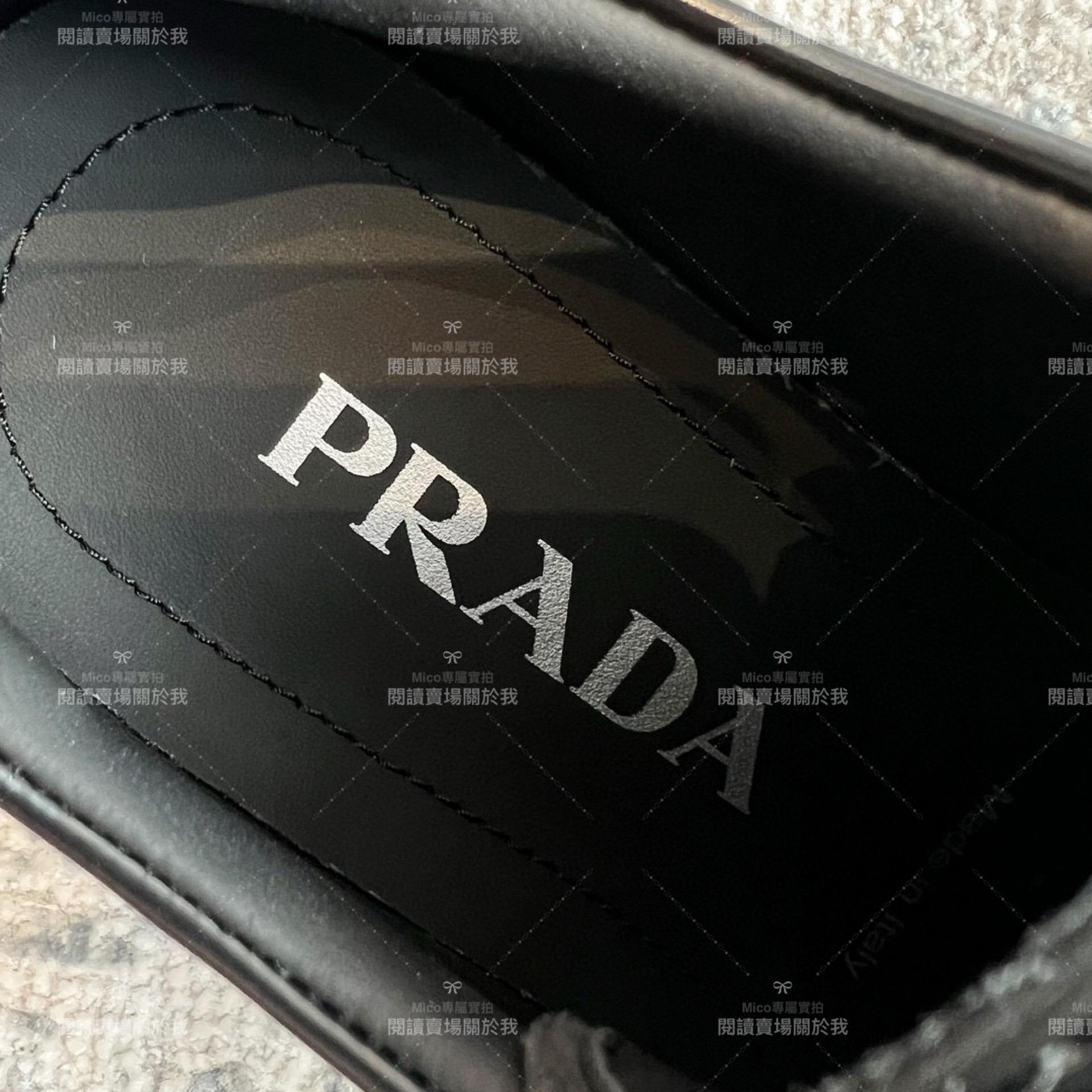 PRADA 經典英倫風格 繫帶款厚底樂福鞋 皮鞋 銀色三角標輪胎鞋 35-39