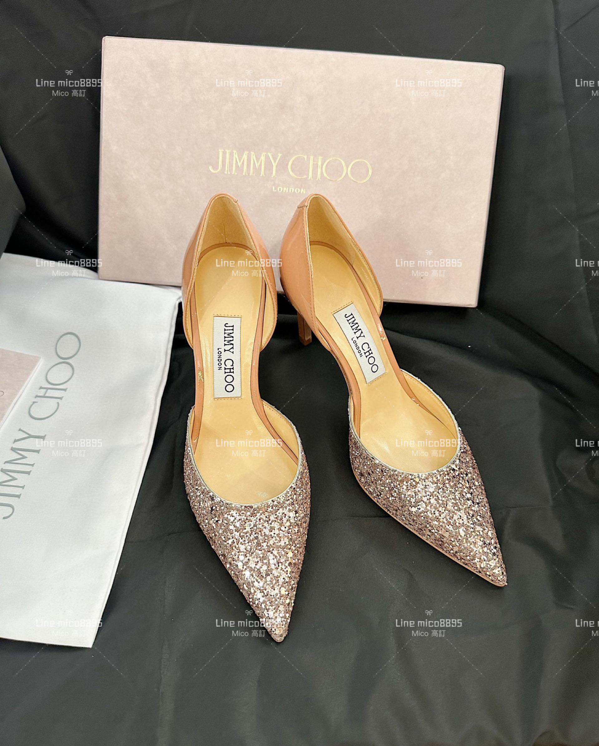 JIMMY CHOO 亮片拼接杏色漆皮鞋跟 高跟鞋 8.5cm 35-40