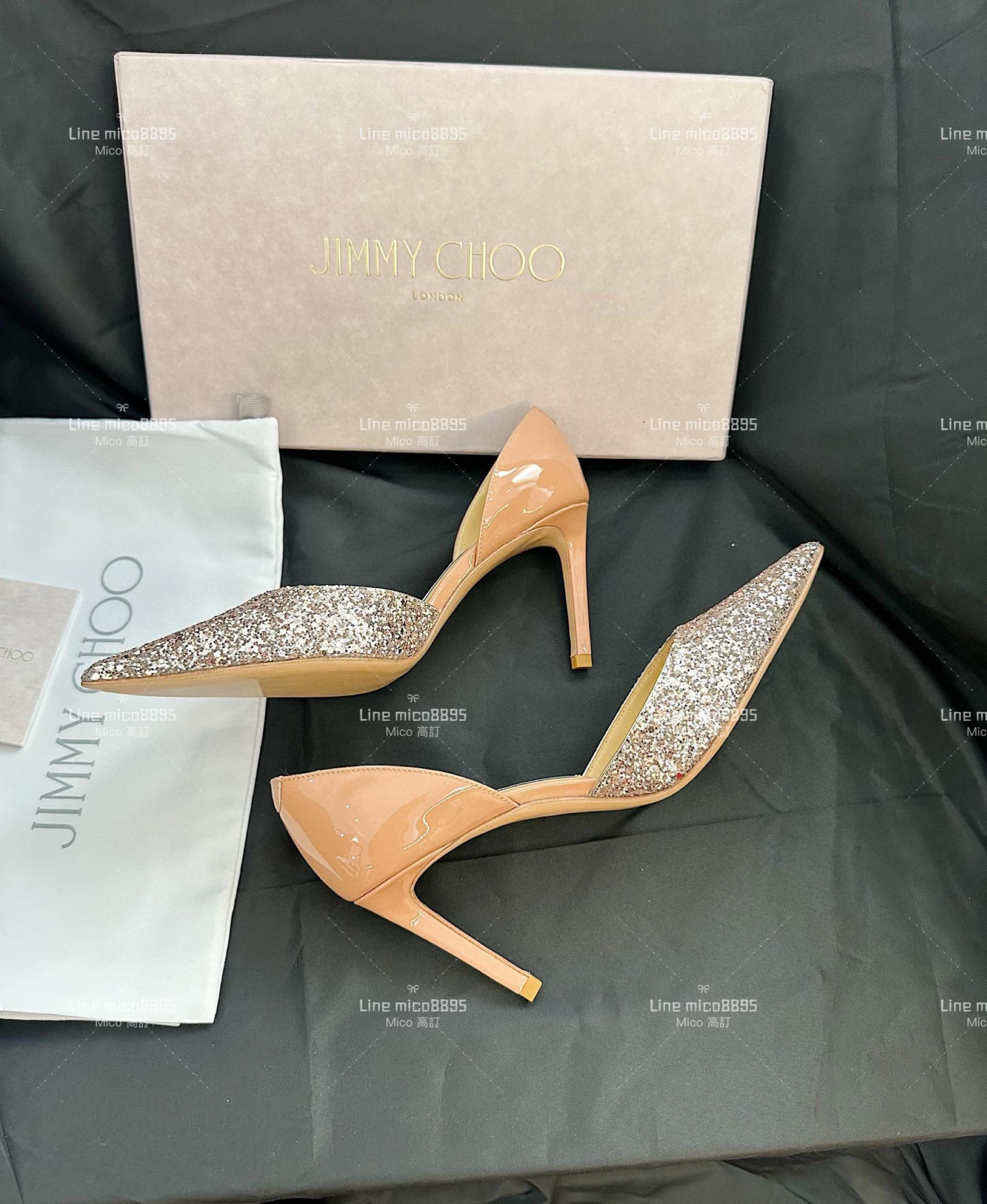 JIMMY CHOO 亮片拼接杏色漆皮鞋跟 高跟鞋 8.5cm 35-40