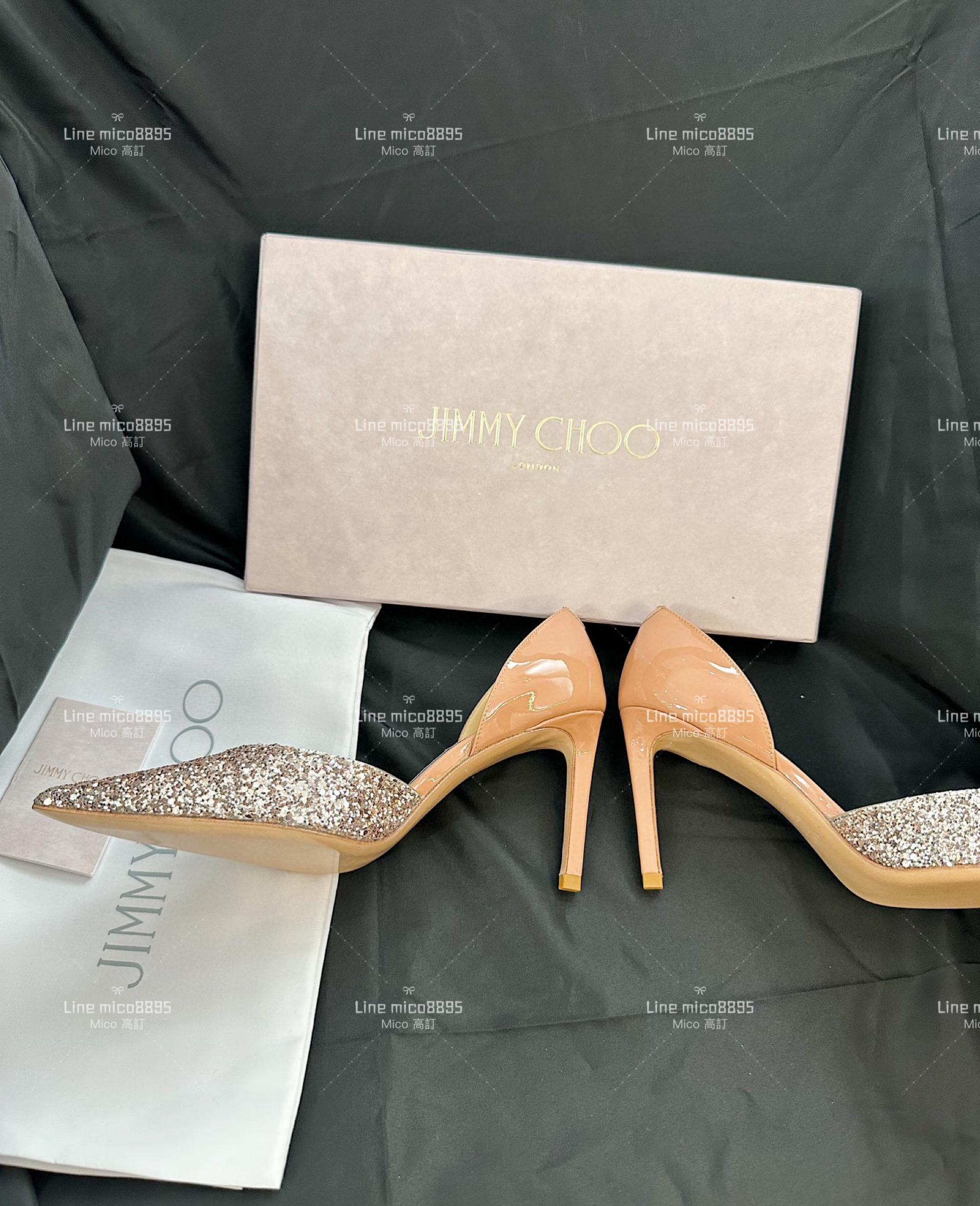 JIMMY CHOO 亮片拼接杏色漆皮鞋跟 高跟鞋 8.5cm 35-40