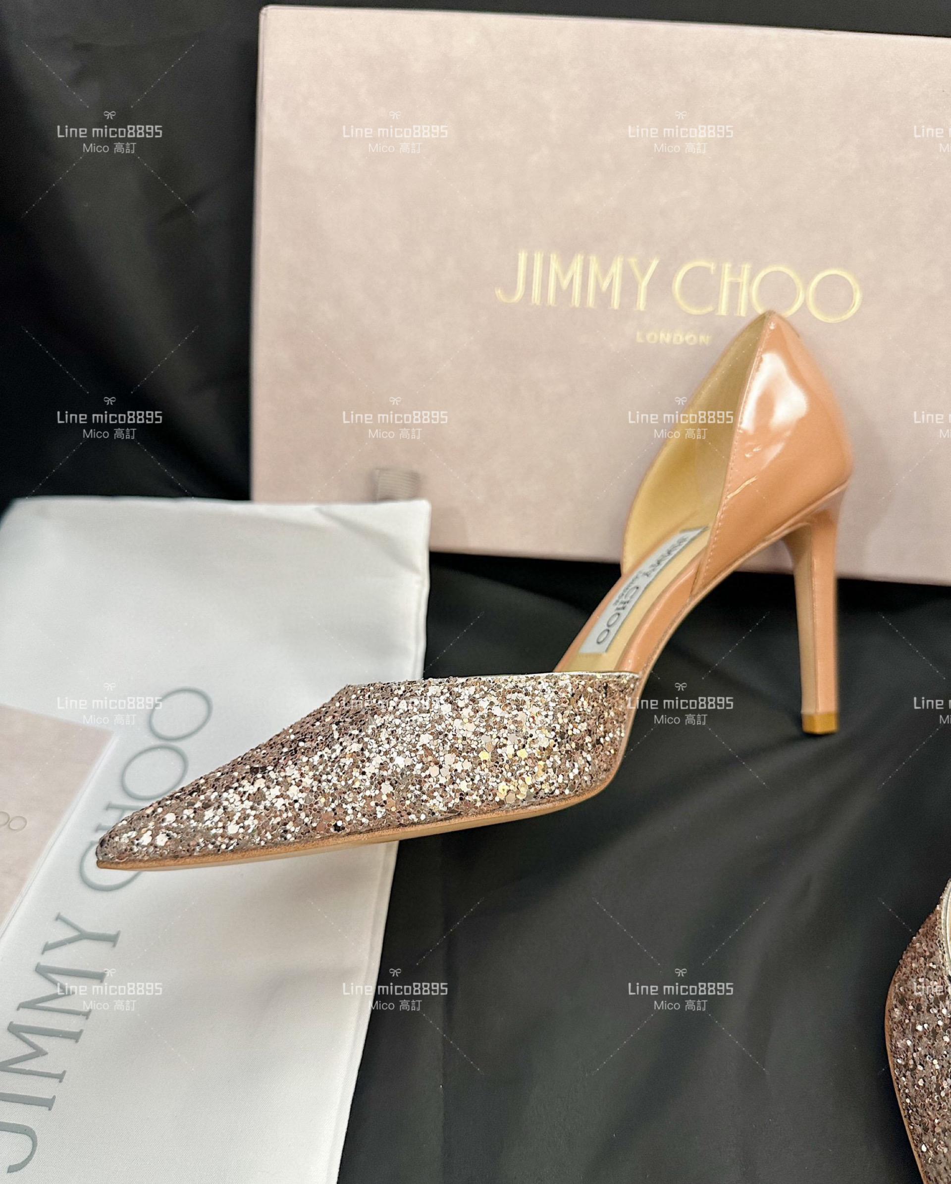 JIMMY CHOO 亮片拼接杏色漆皮鞋跟 高跟鞋 8.5cm 35-40