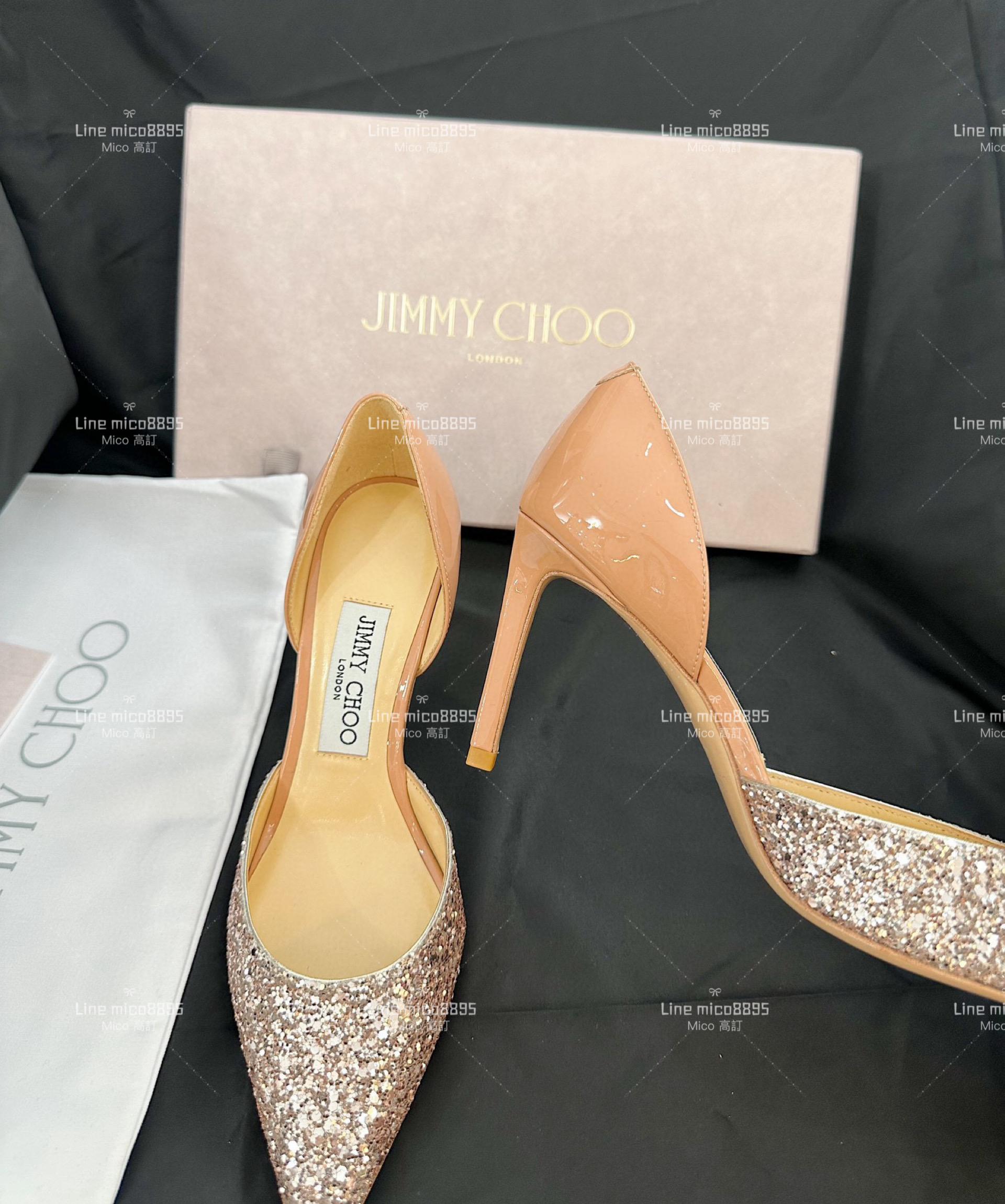 JIMMY CHOO 亮片拼接杏色漆皮鞋跟 高跟鞋 8.5cm 35-40