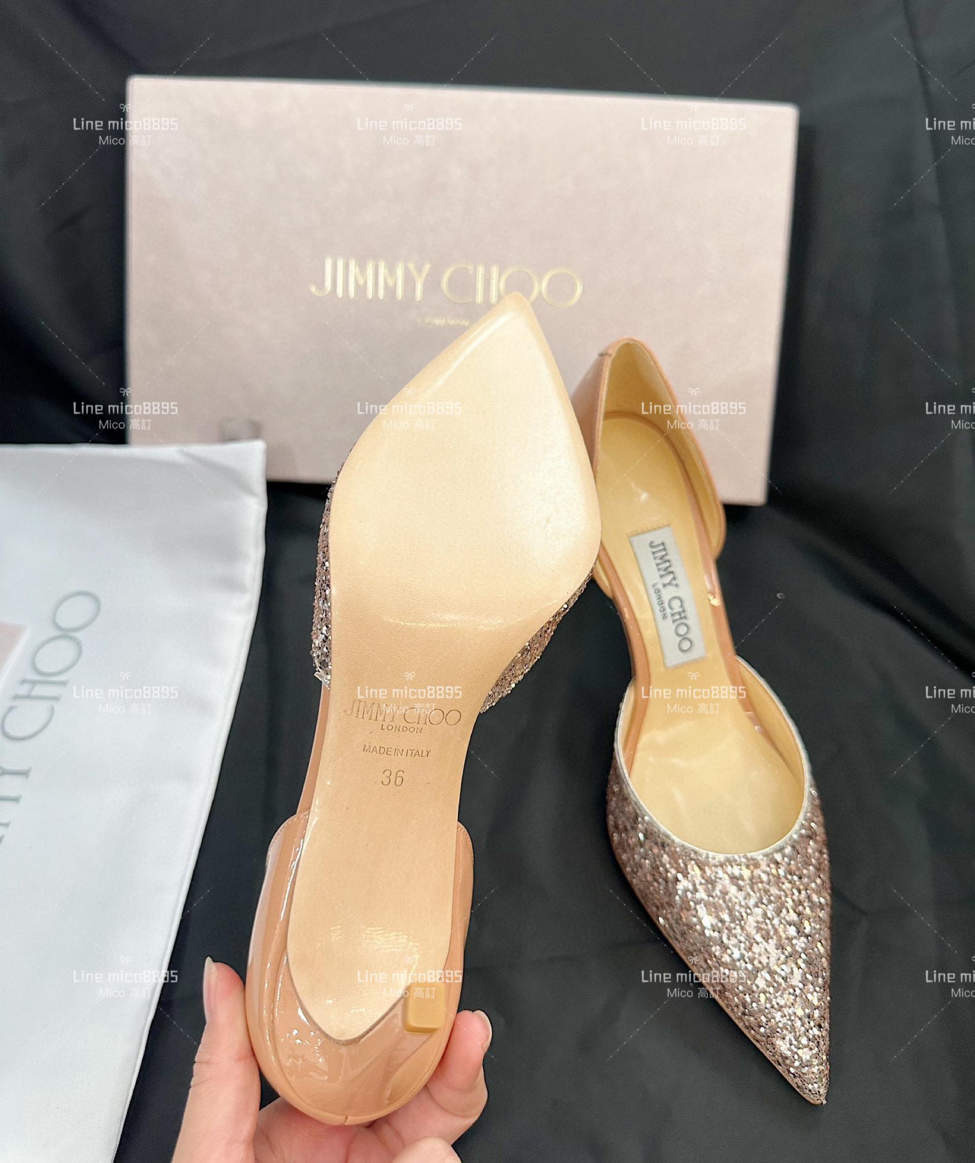 JIMMY CHOO 亮片拼接杏色漆皮鞋跟 高跟鞋 8.5cm 35-40