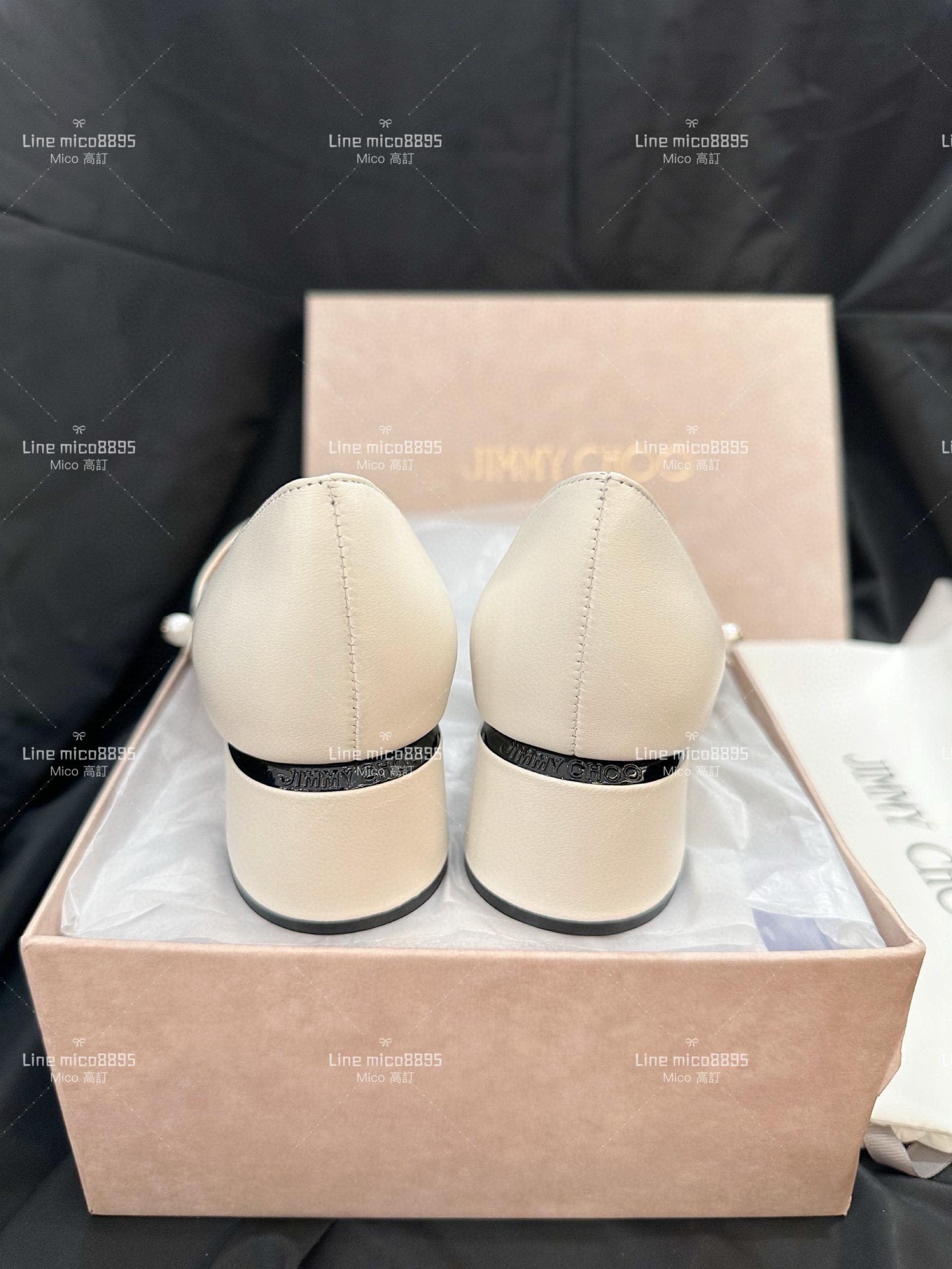 JIMMY CHOO 白色皮革拼漆皮 瑪莉珍跟鞋 娃娃鞋 4..5cm 35-40