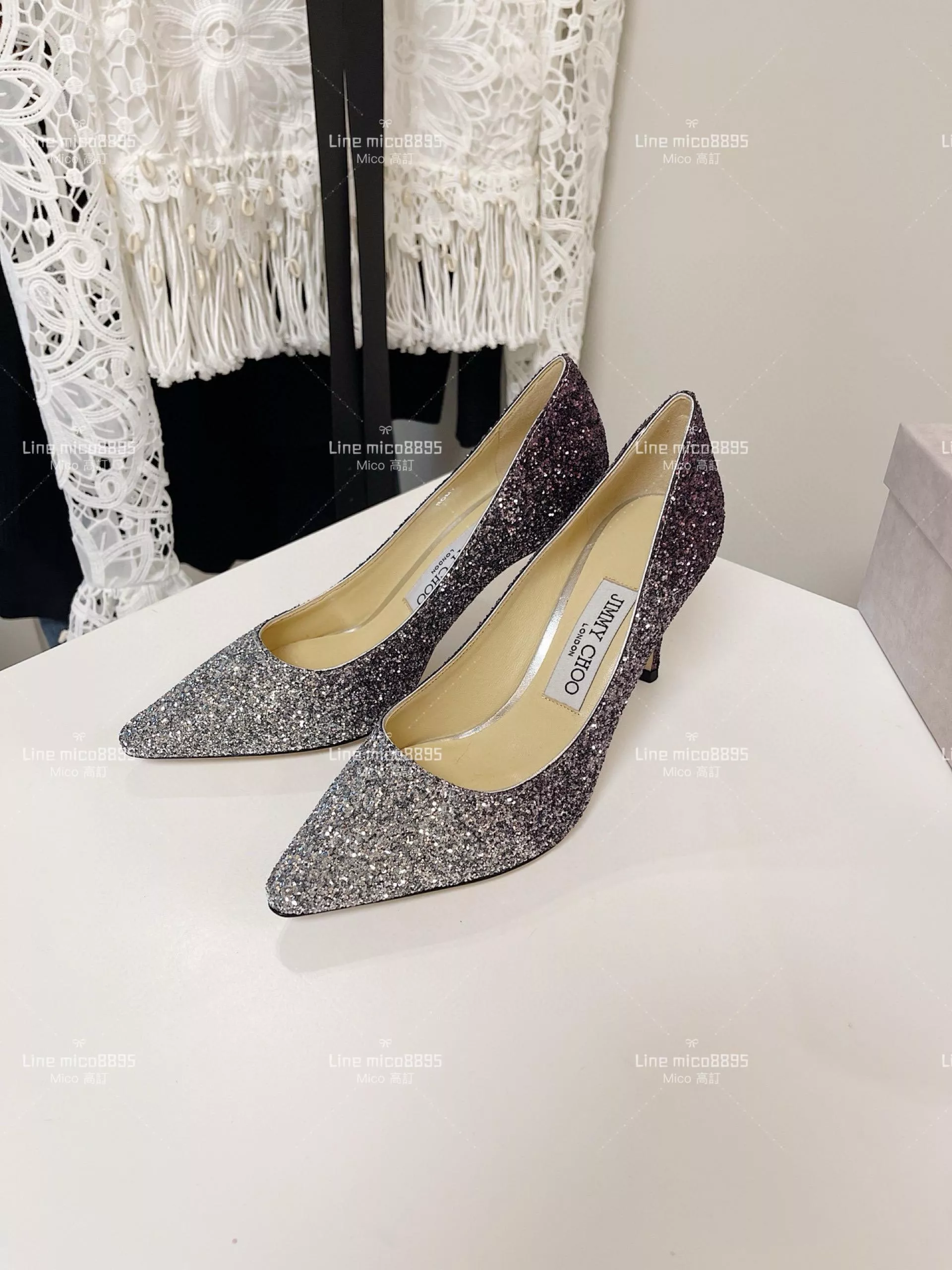 JIMMY CHOO 經典Romy系列 漸變黑 亮片高跟鞋 8.5cm 34-40