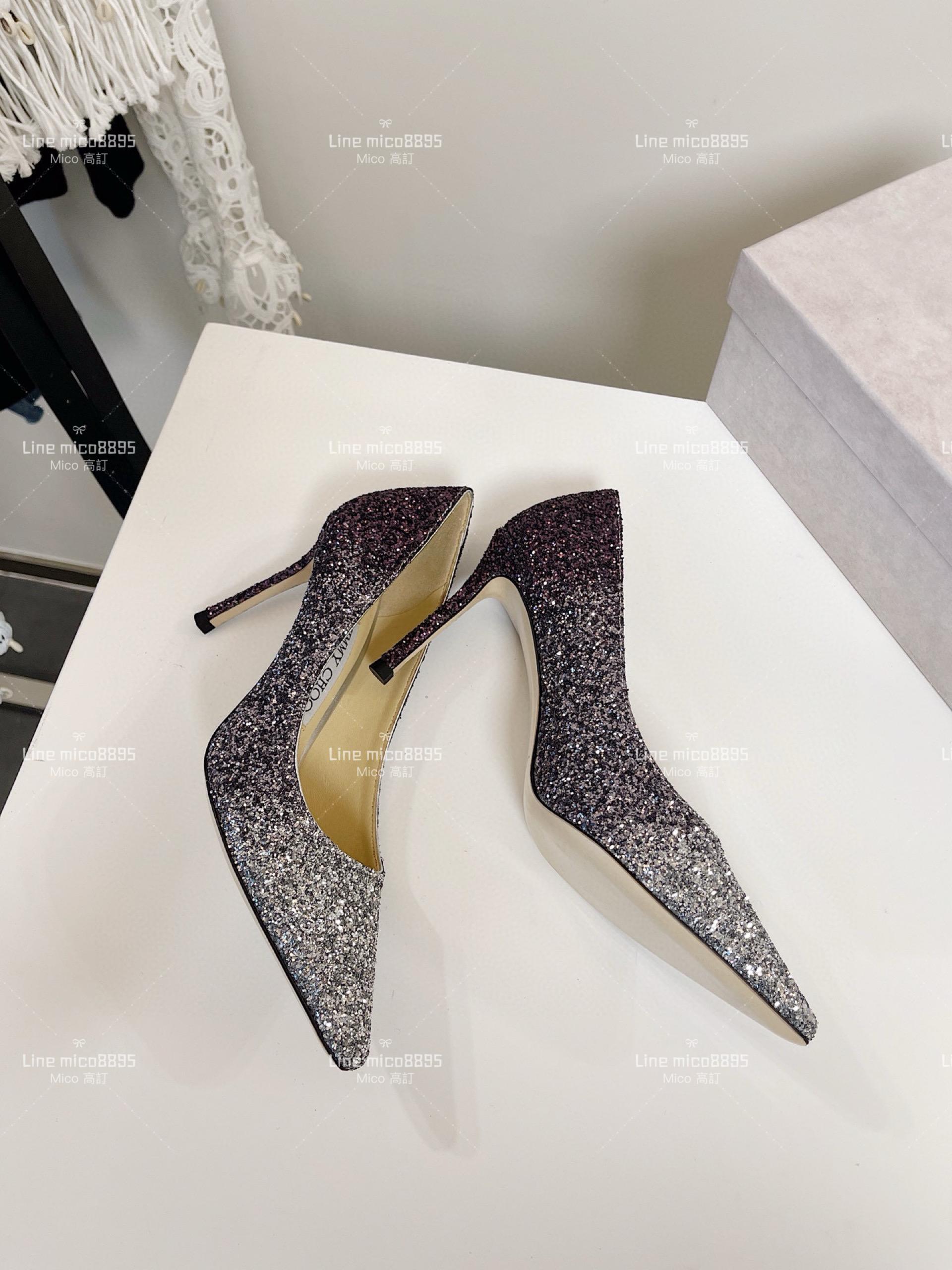 JIMMY CHOO 經典Romy系列 漸變黑 亮片高跟鞋 8.5cm 34-40