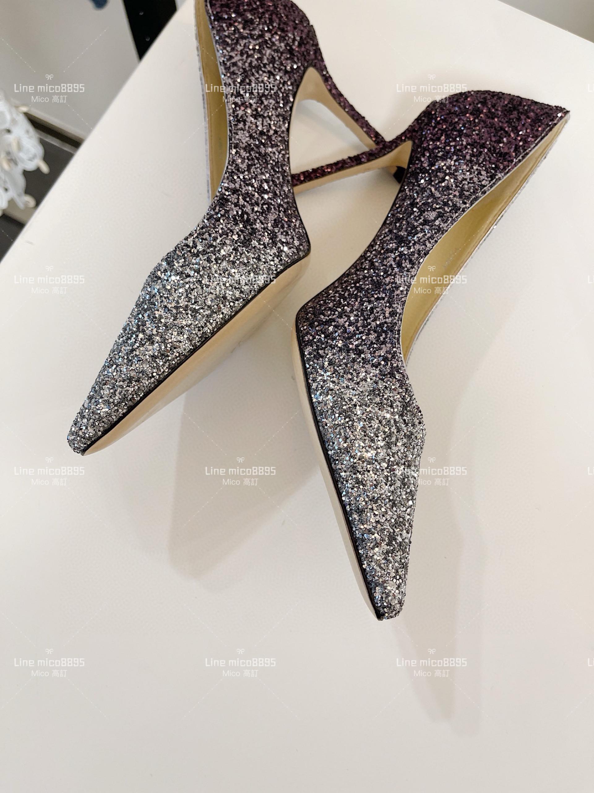 JIMMY CHOO 經典Romy系列 漸變黑 亮片高跟鞋 8.5cm 34-40