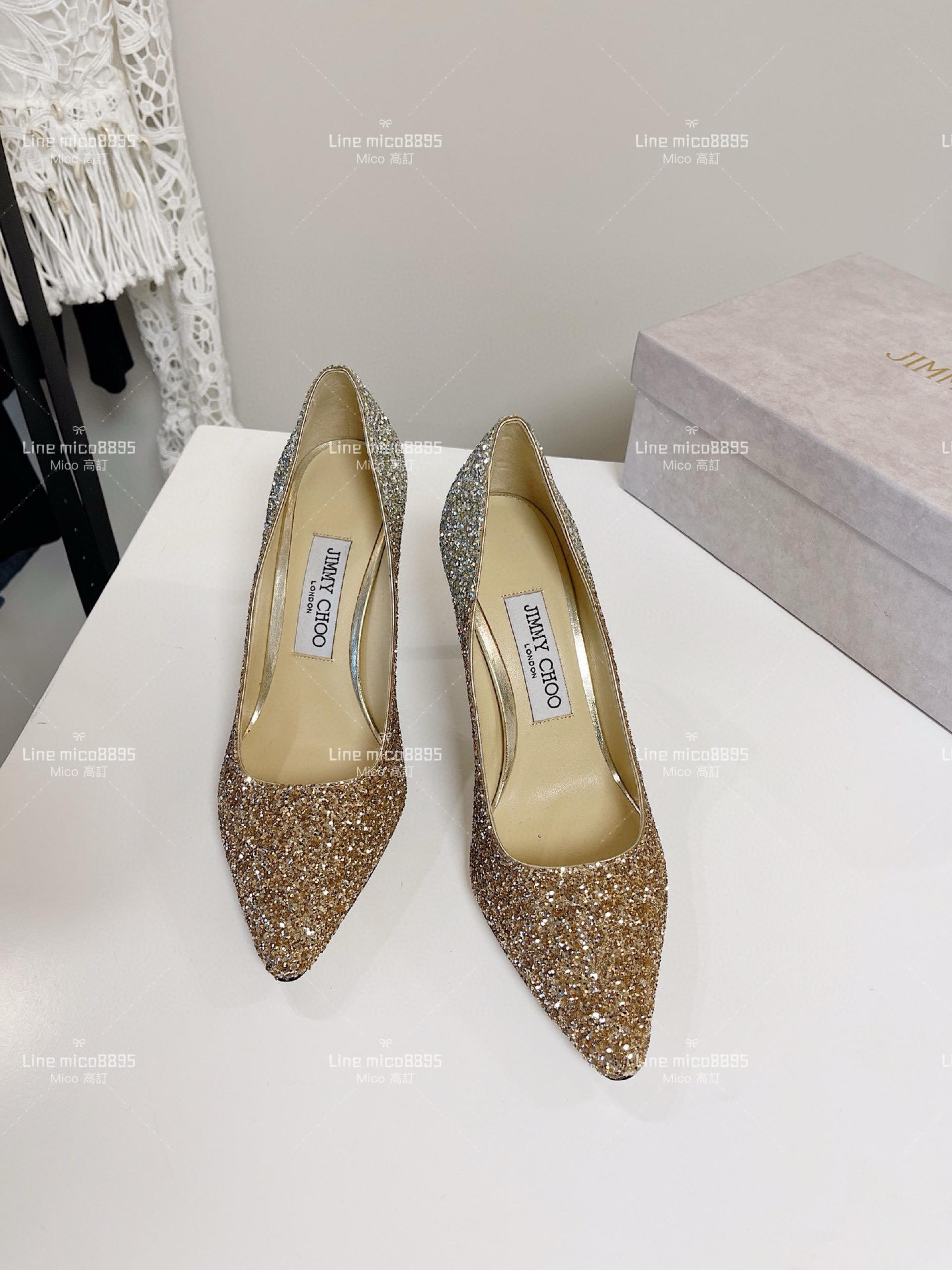 JIMMY CHOO 經典Romy系列 漸變金 亮片高跟鞋 8.5cm 34-40