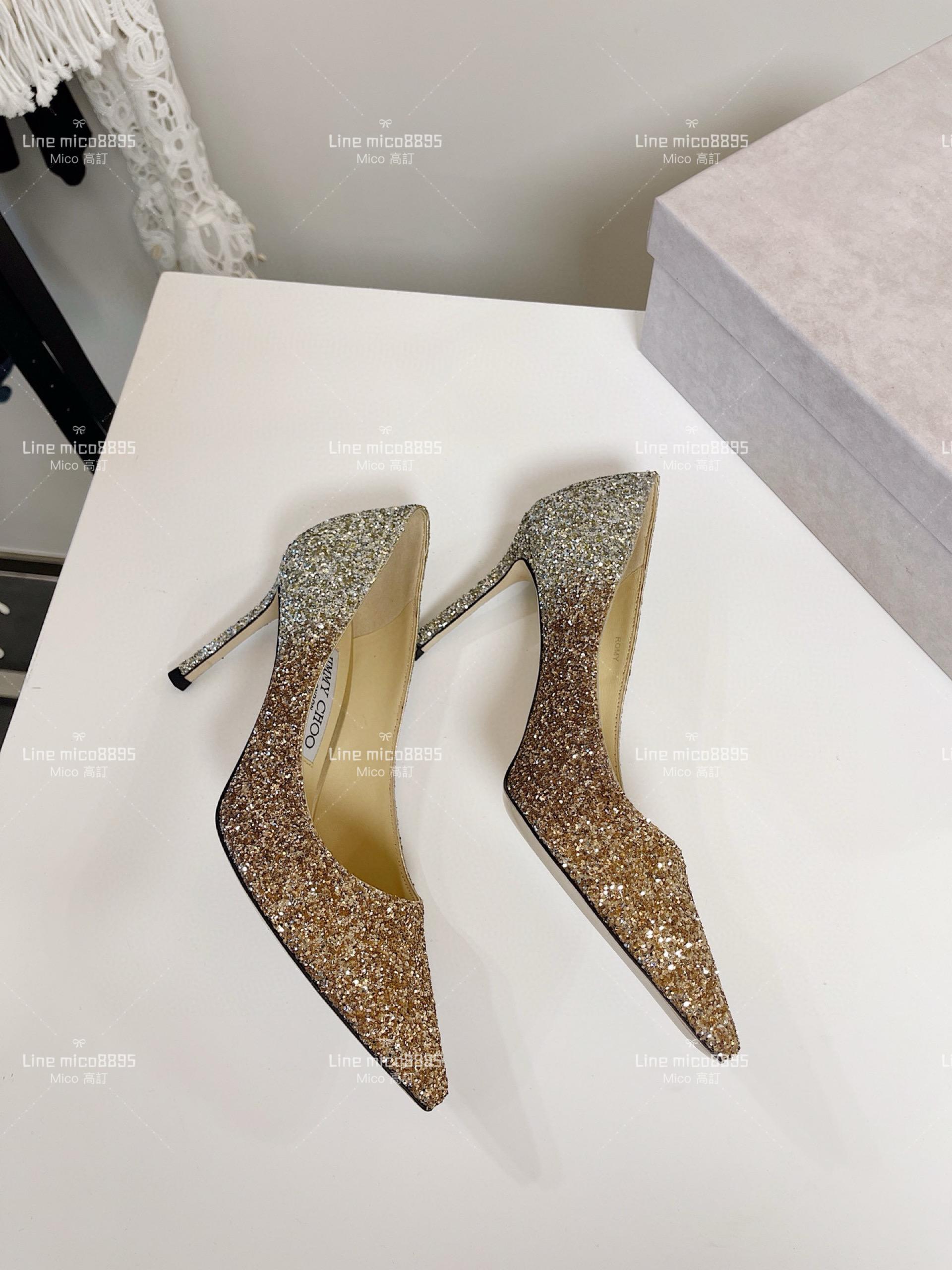 JIMMY CHOO 經典Romy系列 漸變金 亮片高跟鞋 8.5cm 34-40