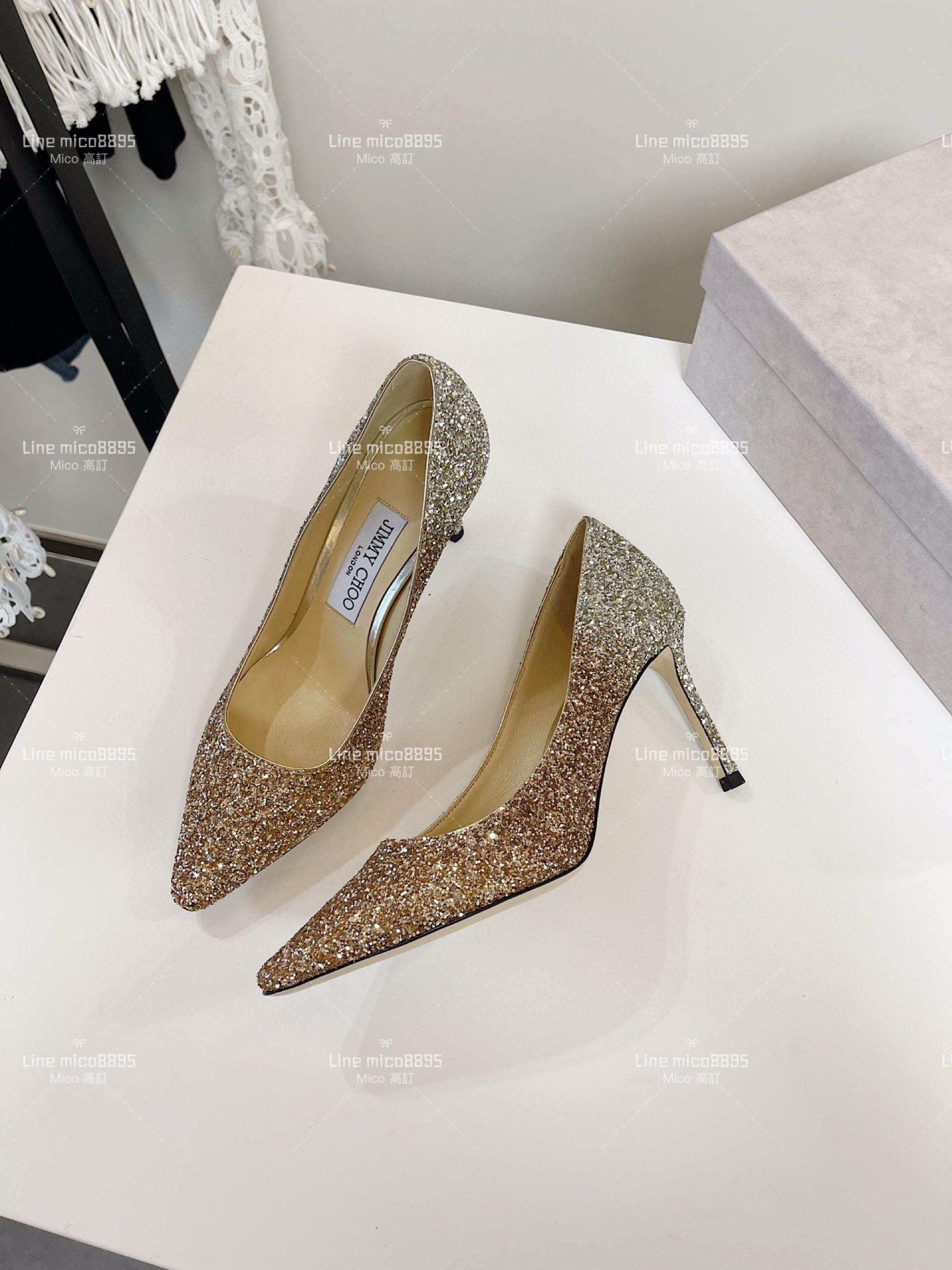 JIMMY CHOO 經典Romy系列 漸變金 亮片高跟鞋 8.5cm 34-40