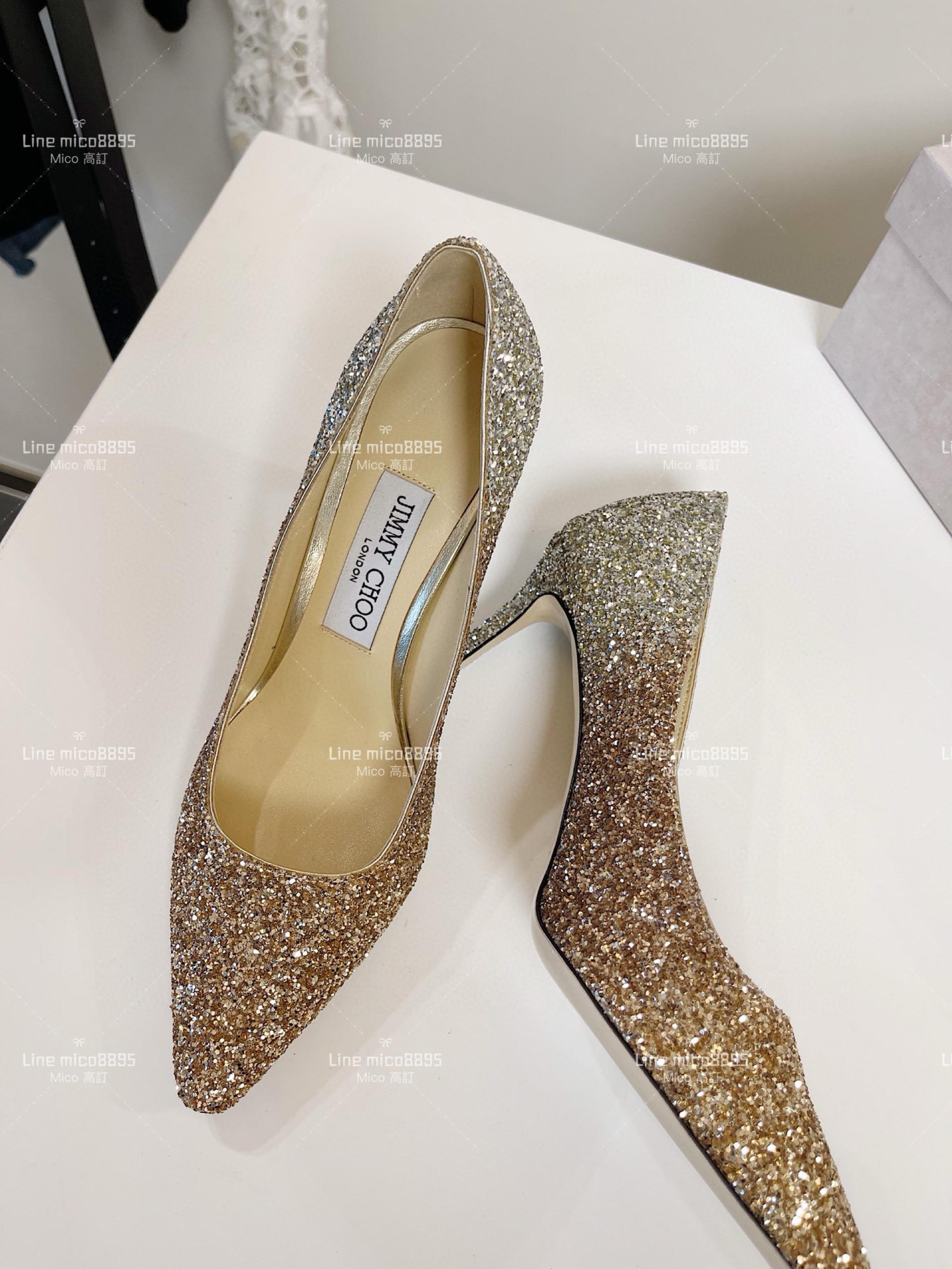 JIMMY CHOO 經典Romy系列 漸變金 亮片高跟鞋 8.5cm 34-40