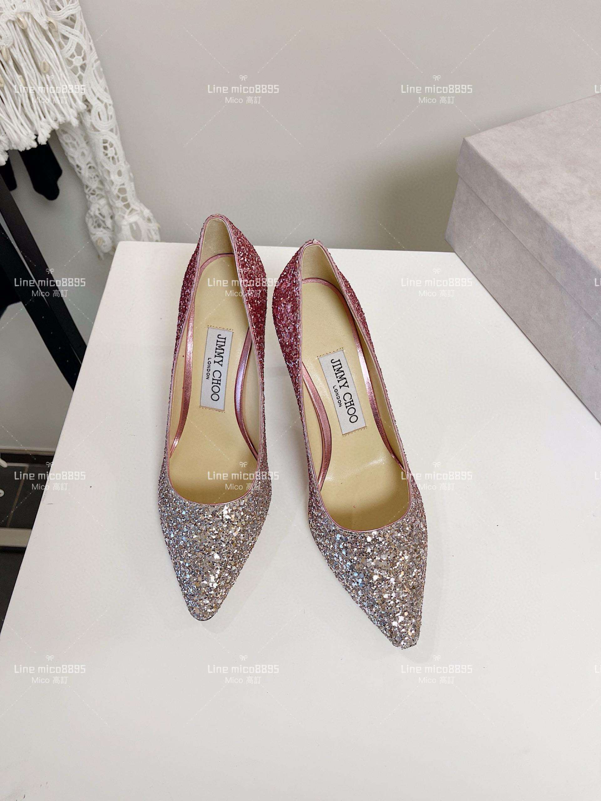 JIMMY CHOO 經典Romy系列 漸變粉 亮片高跟鞋 8.5cm 34-40