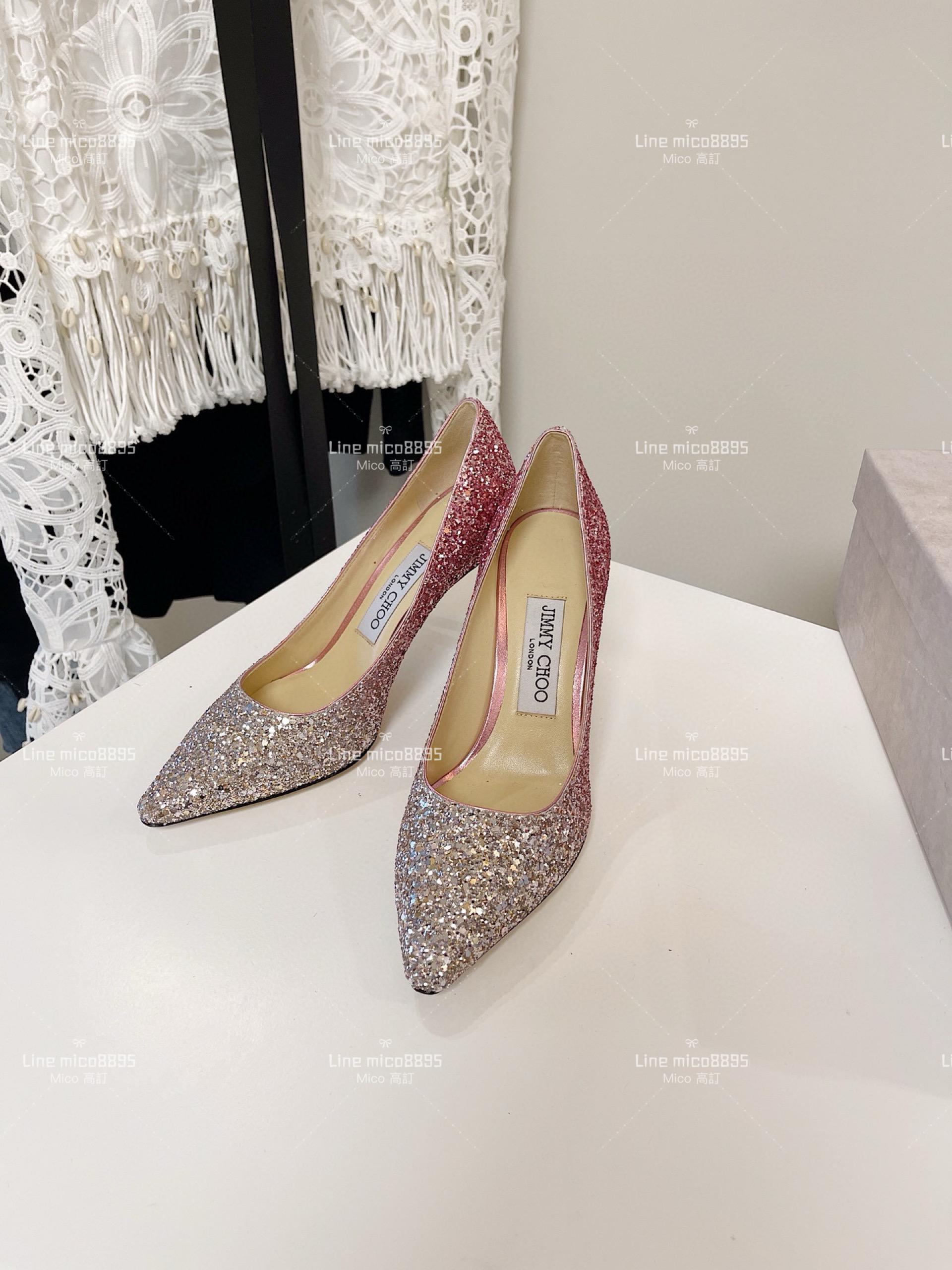 JIMMY CHOO 經典Romy系列 漸變粉 亮片高跟鞋 8.5cm 34-40