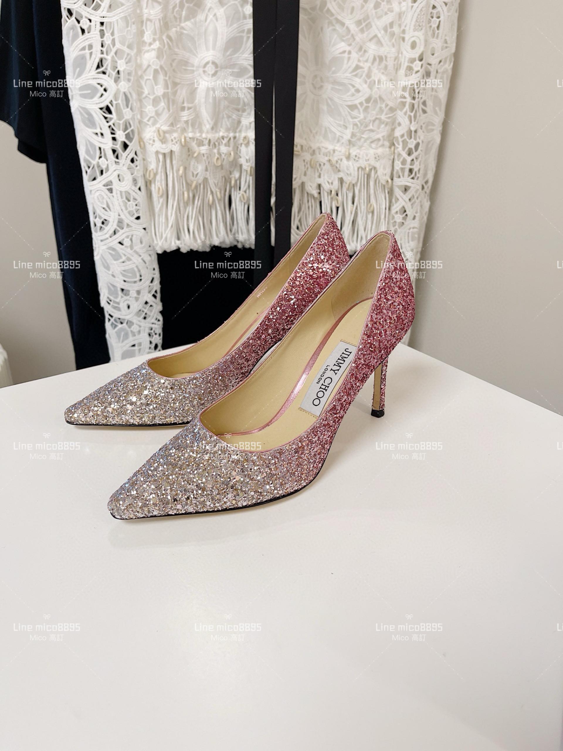 JIMMY CHOO 經典Romy系列 漸變粉 亮片高跟鞋 8.5cm 34-40