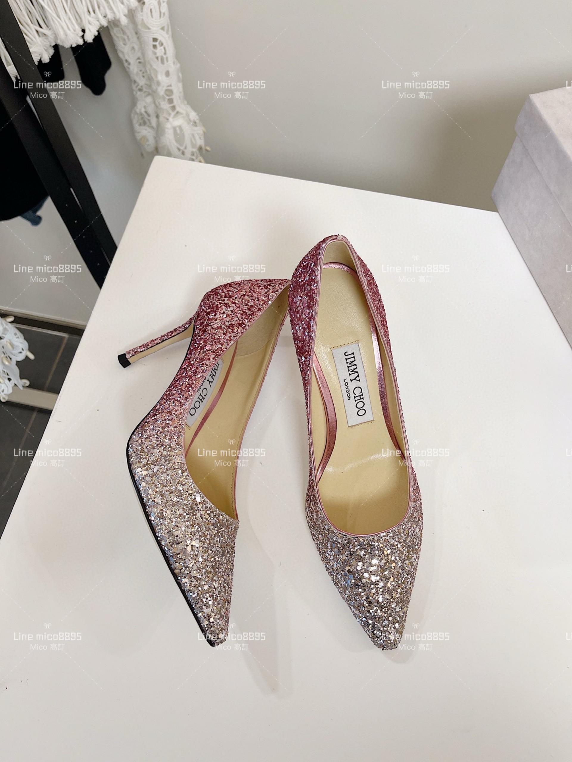 JIMMY CHOO 經典Romy系列 漸變粉 亮片高跟鞋 8.5cm 34-40