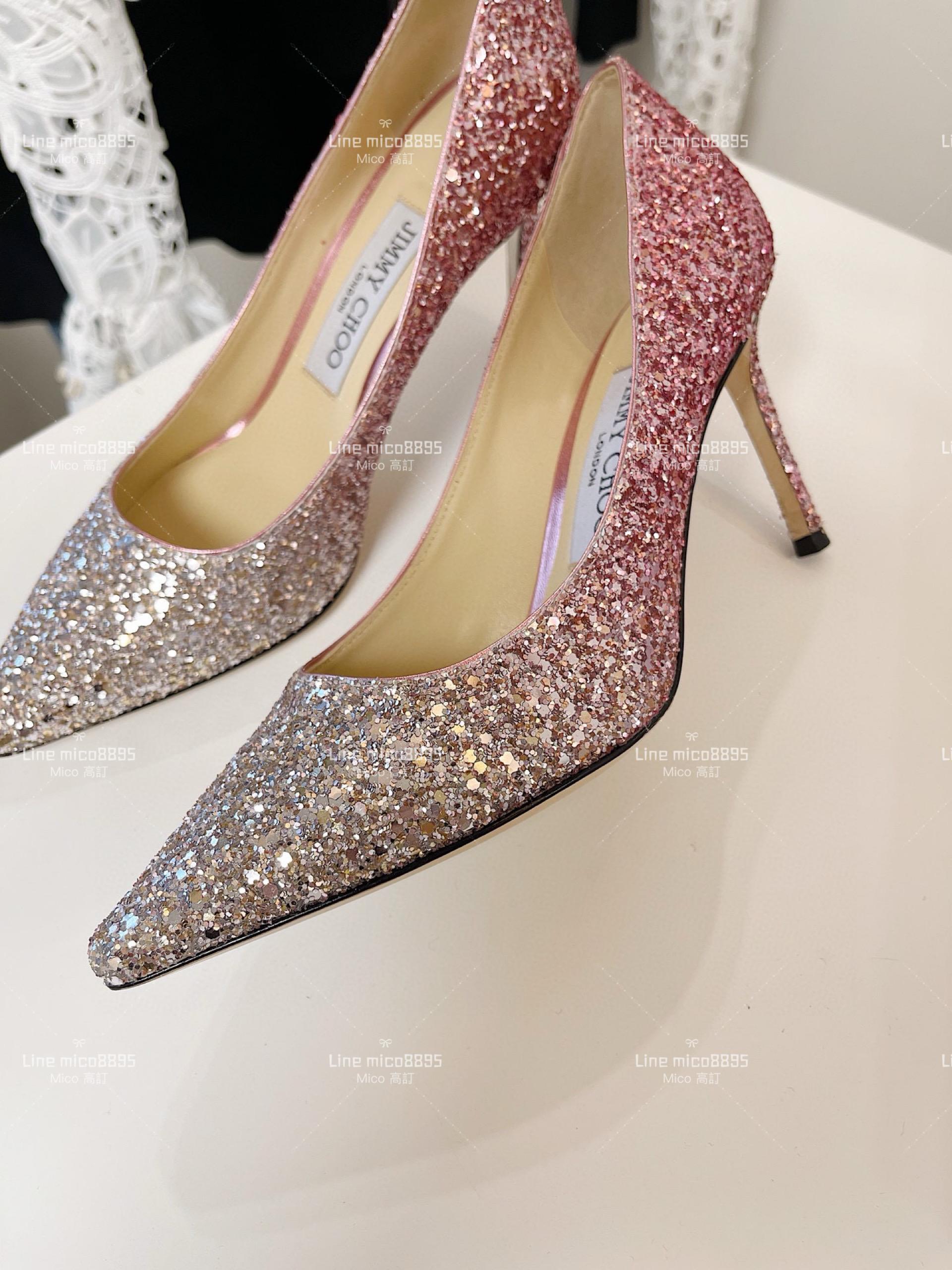 JIMMY CHOO 經典Romy系列 漸變粉 亮片高跟鞋 8.5cm 34-40