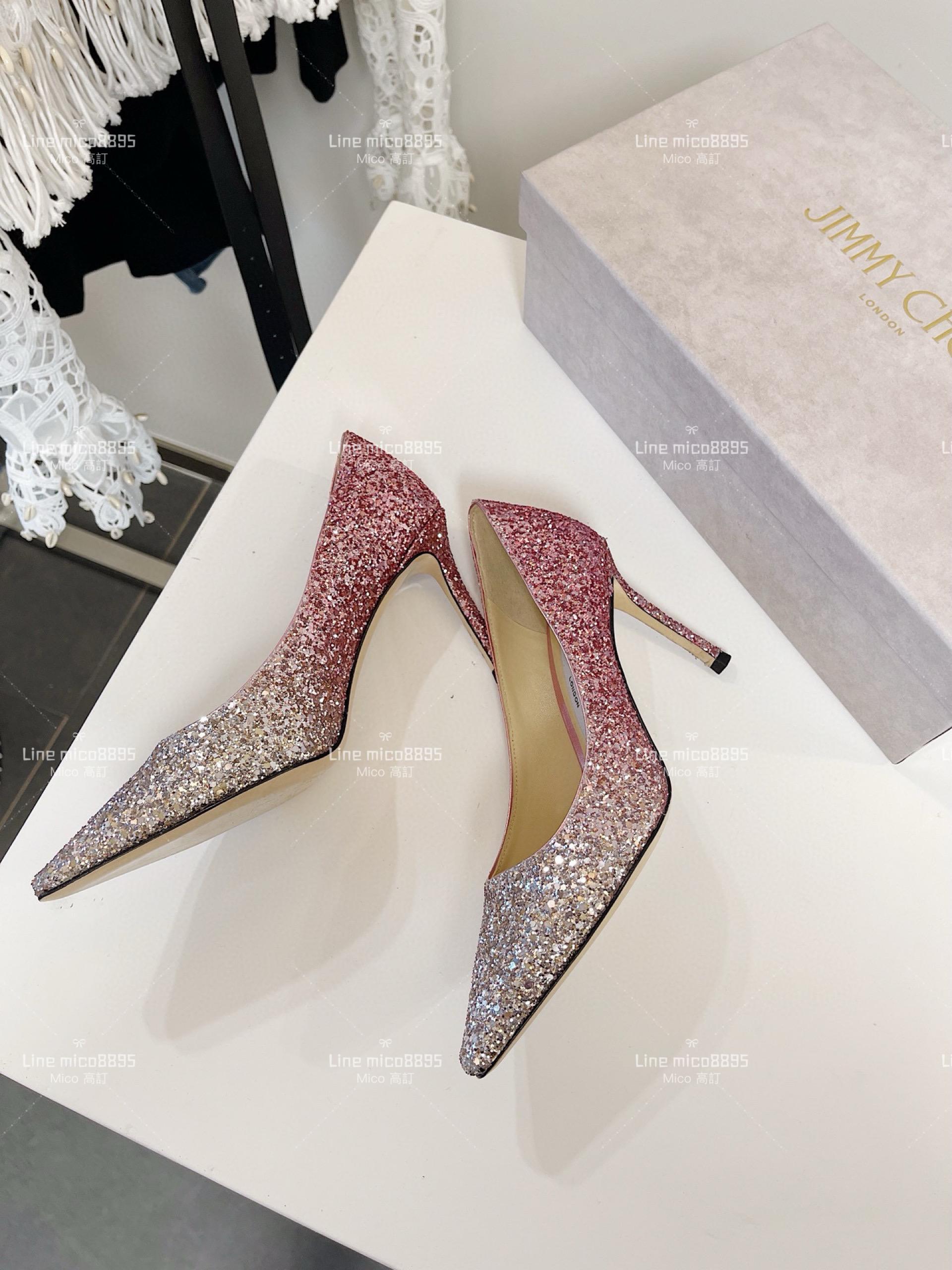 JIMMY CHOO 經典Romy系列 漸變粉 亮片高跟鞋 8.5cm 34-40