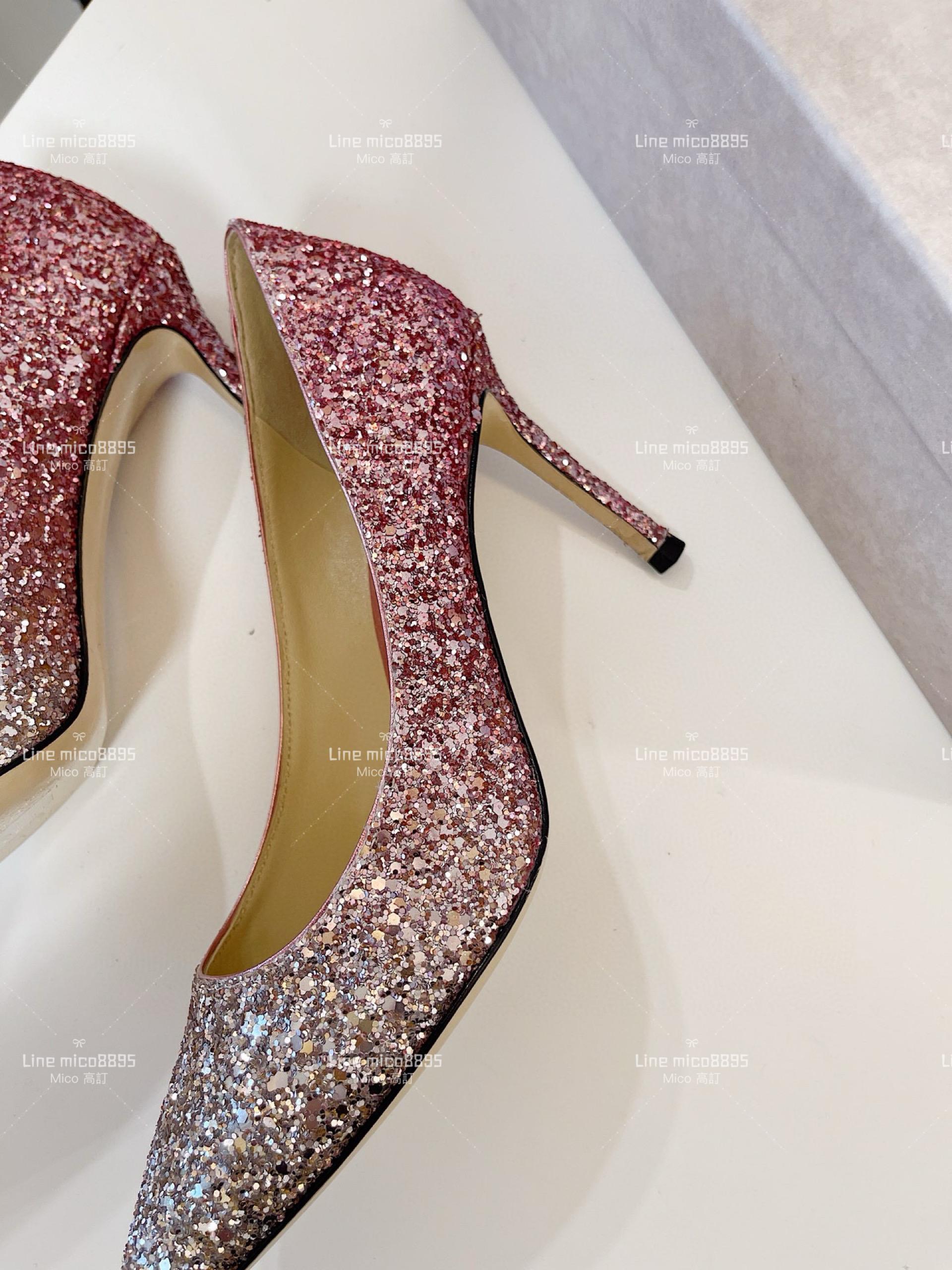 JIMMY CHOO 經典Romy系列 漸變粉 亮片高跟鞋 8.5cm 34-40