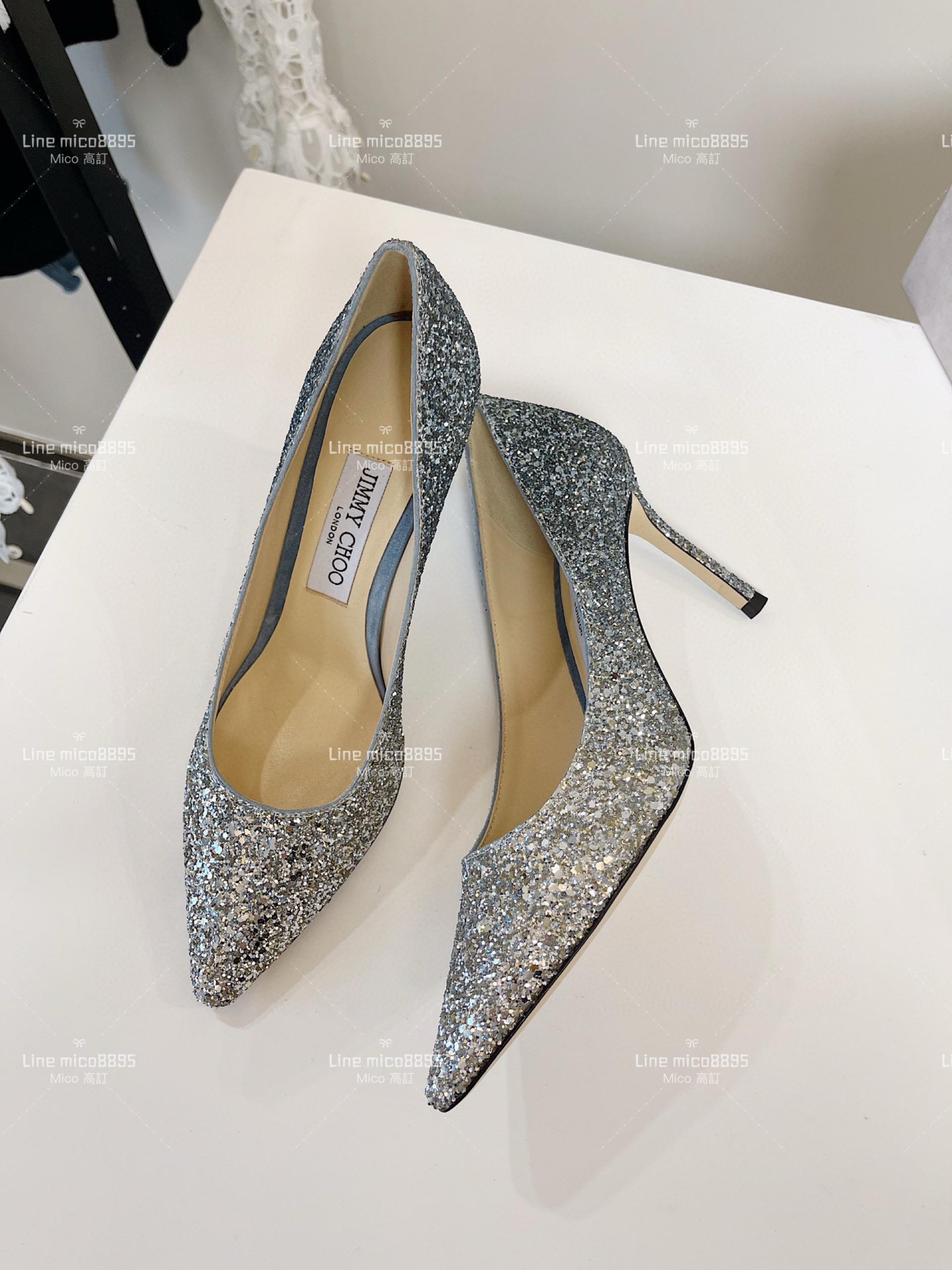 JIMMY CHOO 經典Romy系列 漸變藍 亮片高跟鞋 8.5cm 34-40